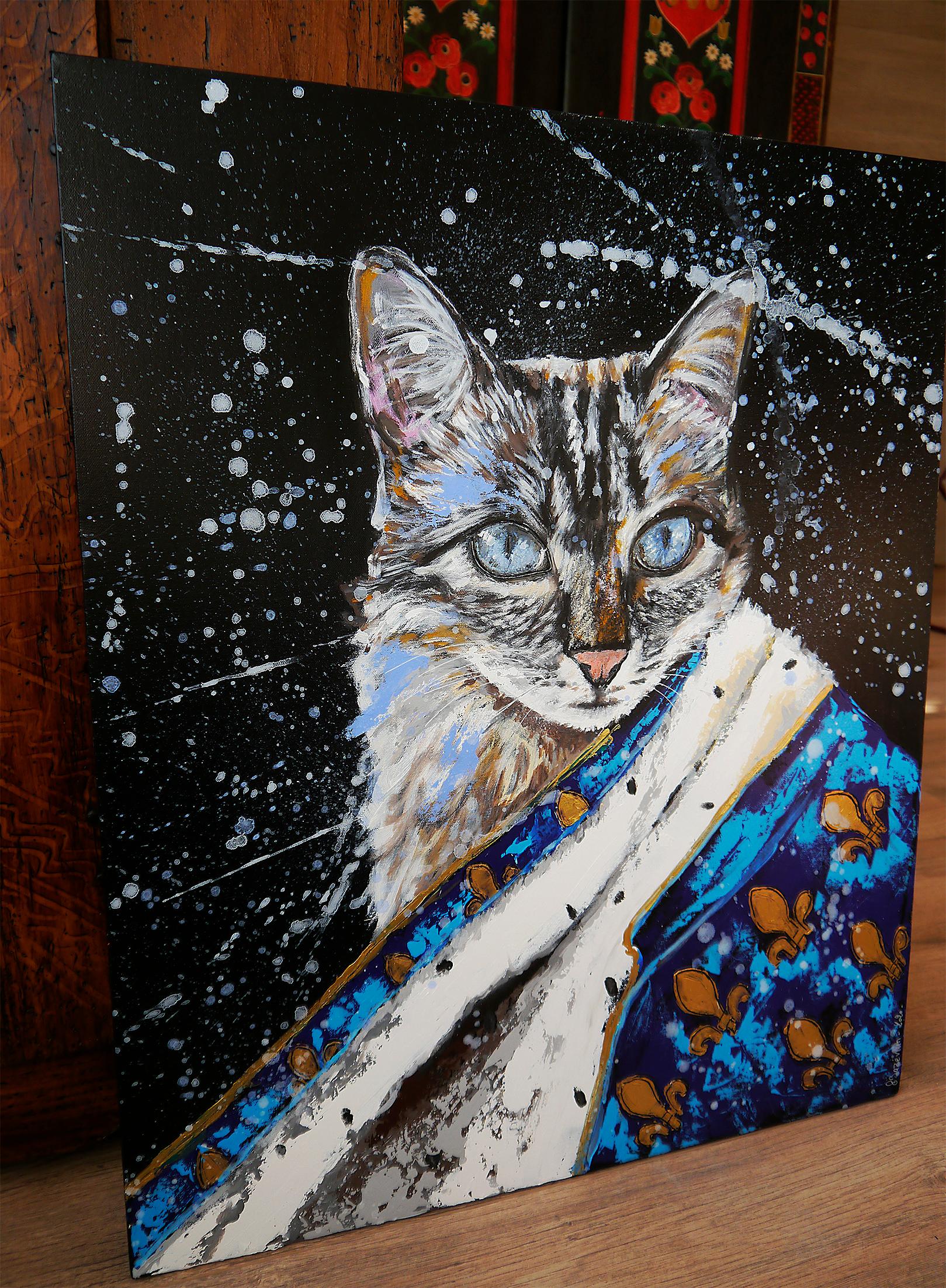 Royal Meoxit Cat Pop Art - ¡Chut les Barbizons! Listo para colgar la escuela de francés - Painting de bazevian animal
