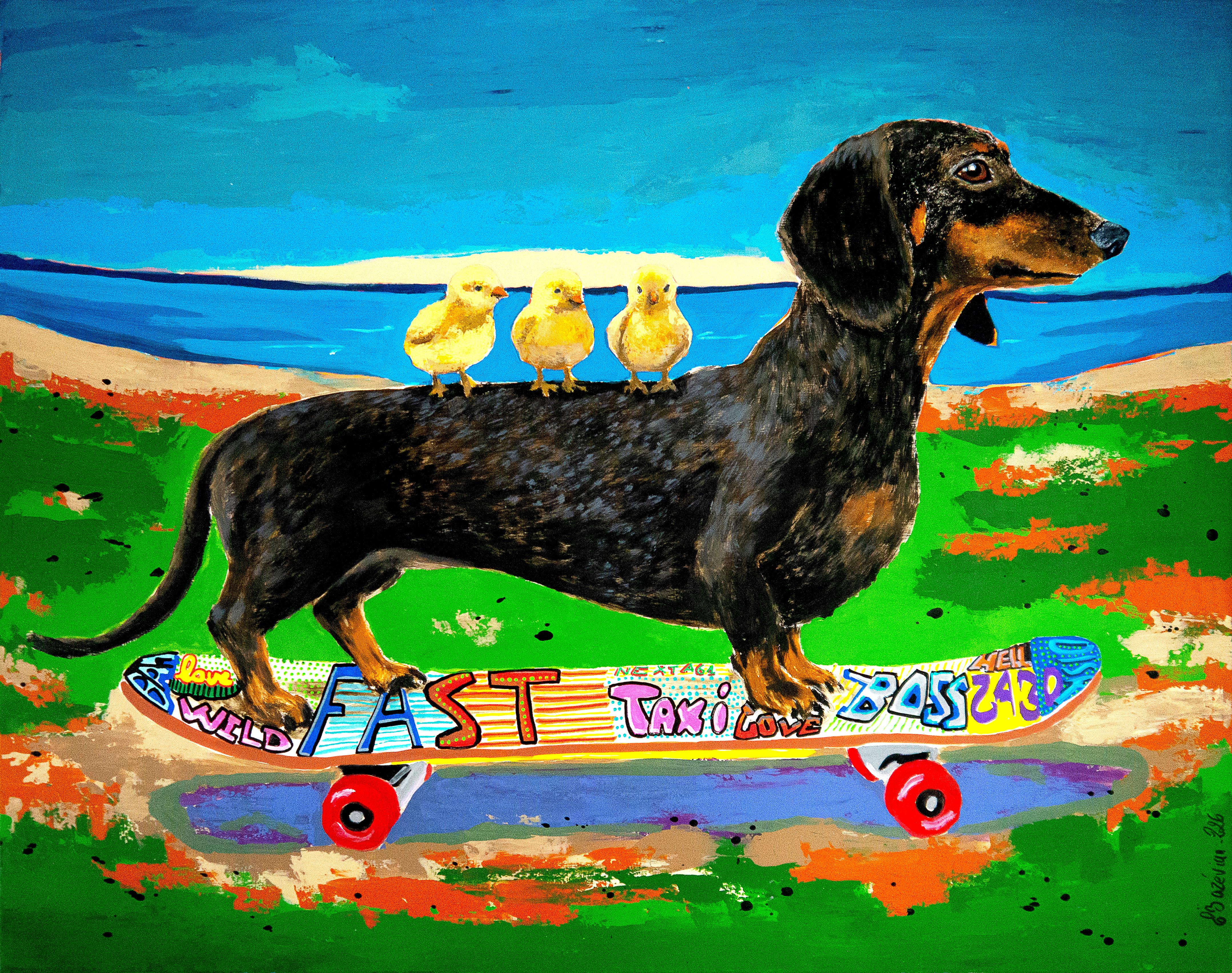 Taxi Driver Dachshund Skate Street Art Chut les Barbizons!