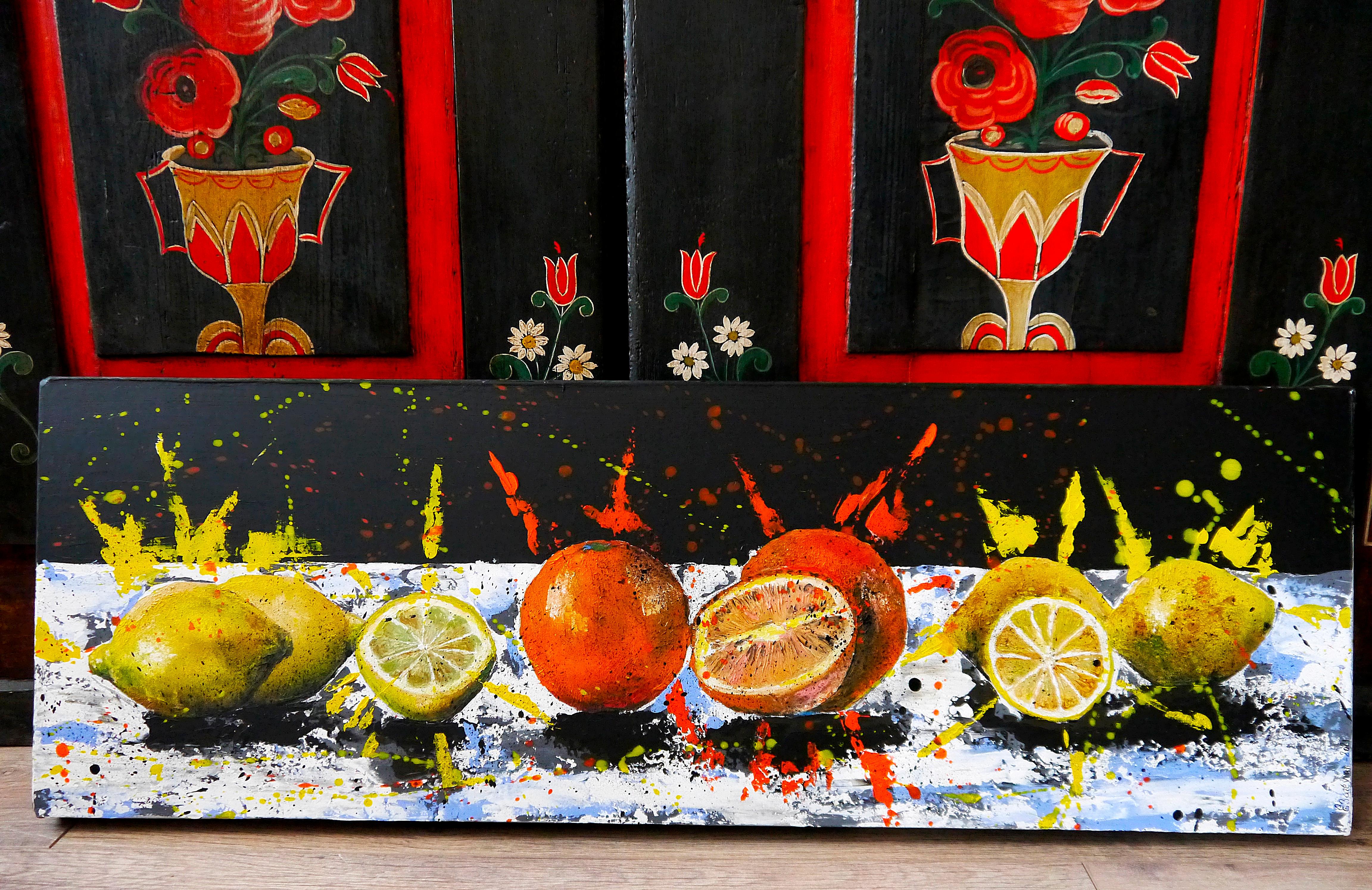 Serie: Agrumes Starwars

- 21th Century French Oil Painting Of Still life -

Still life study of citrus. The background is black, blue and grey and white, full of orange and yellow dripping.
technique: oil, acrylic and ink on thick canvas 3D


Size: