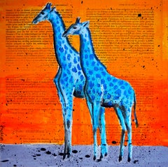 Animal 2 Giraffes NSWE - French School Oil painting 21th Iconic