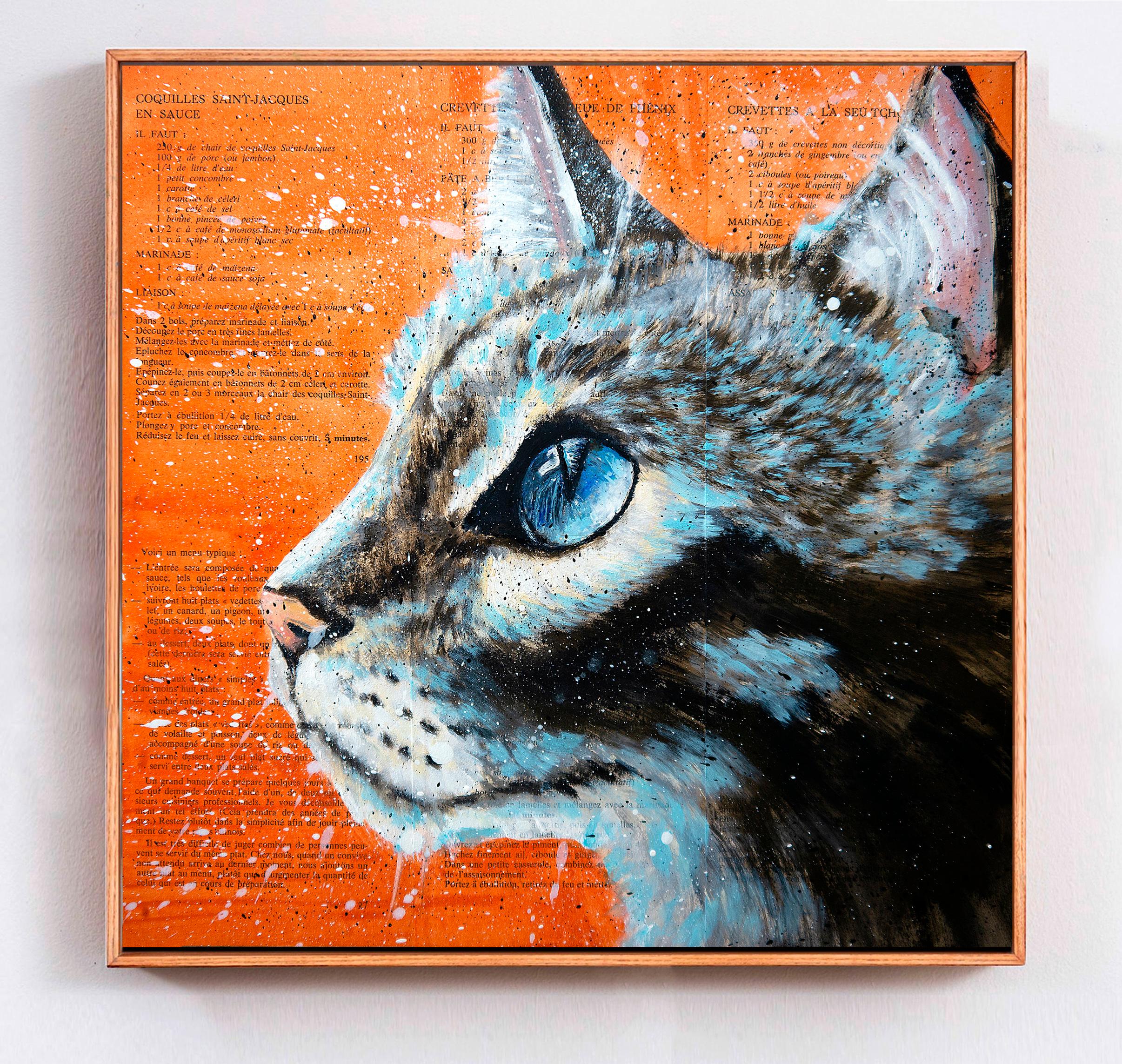 Scuola di francese -  Animale Gatto Celeste Blu NSWE - Post impressionista - Painting di Bazevian DelaCapuciniere