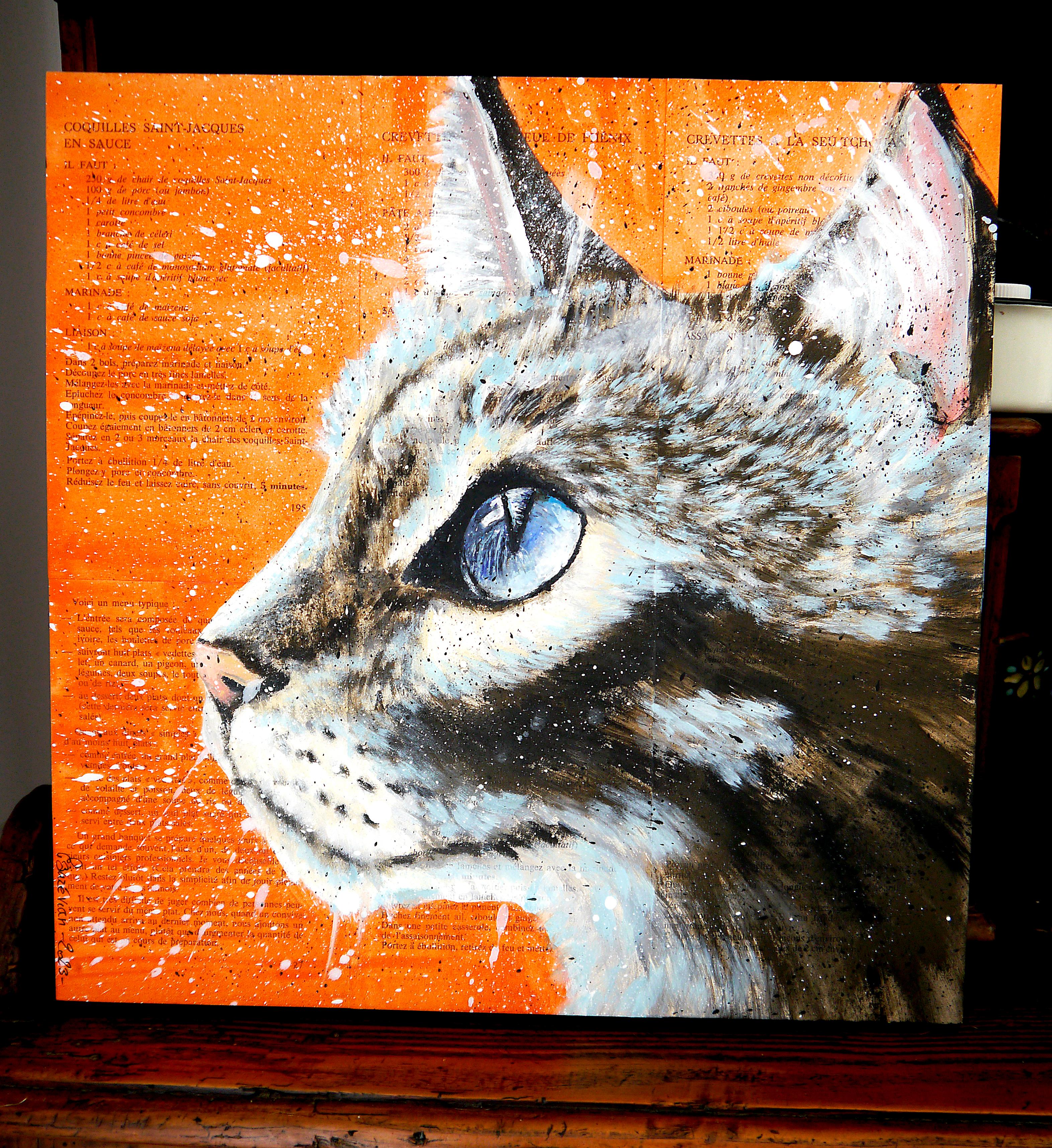 Scuola di francese -  Animale Gatto Celeste Blu NSWE - Post impressionista - Painting Impressionismo di Bazevian DelaCapuciniere