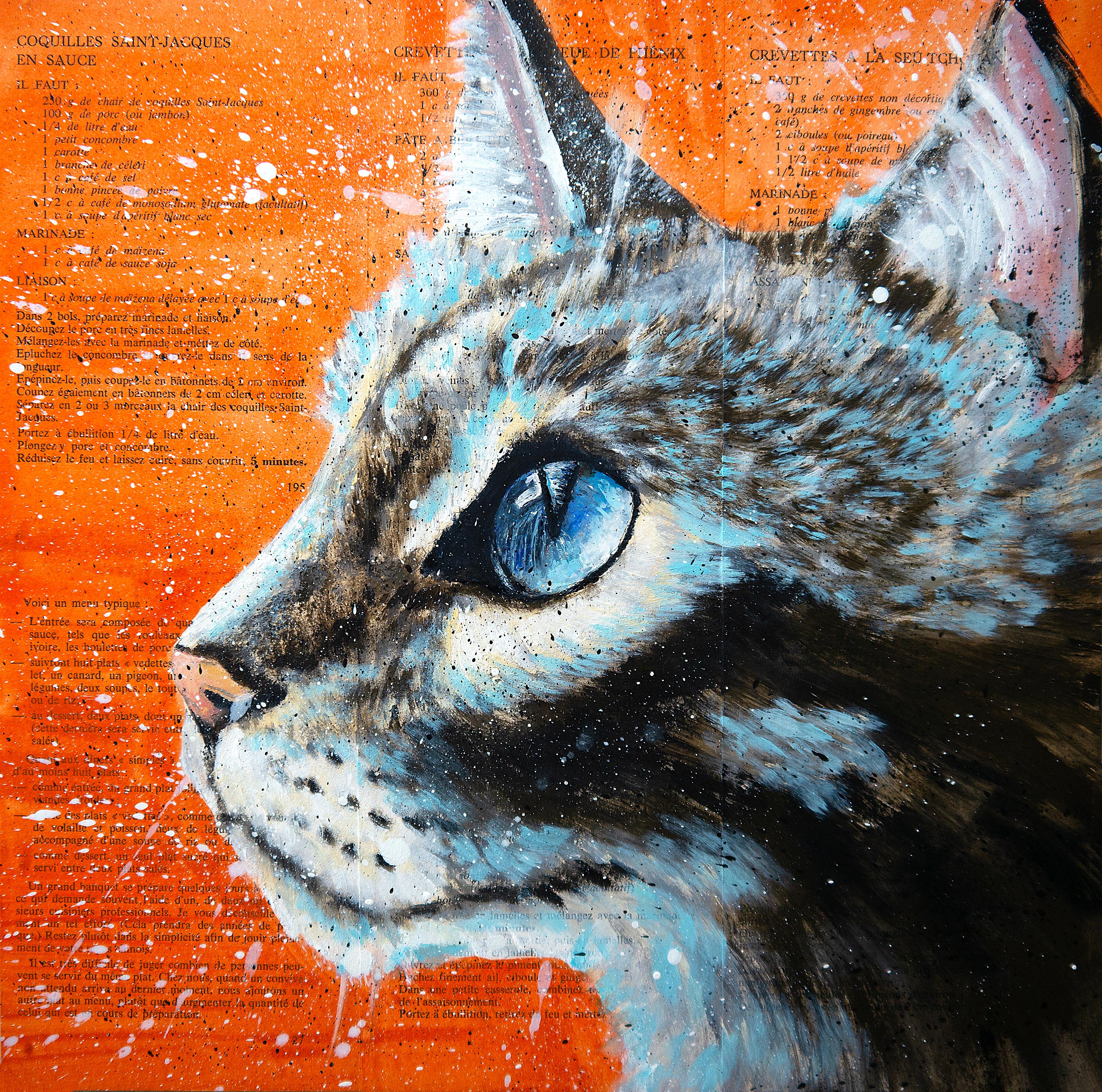 French School -  Animal Blue Celeste Cat NSWE - Post Impressionist