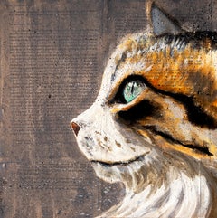 Französische Schule – Tierkatze L'oeil qui ne contemple NSWE Öl Postimpressionist, Französisch