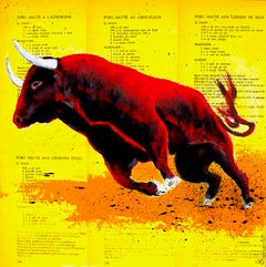 École française - Bulle rouge animal - Peinture à l'huile post-impressionniste du 21e siècle