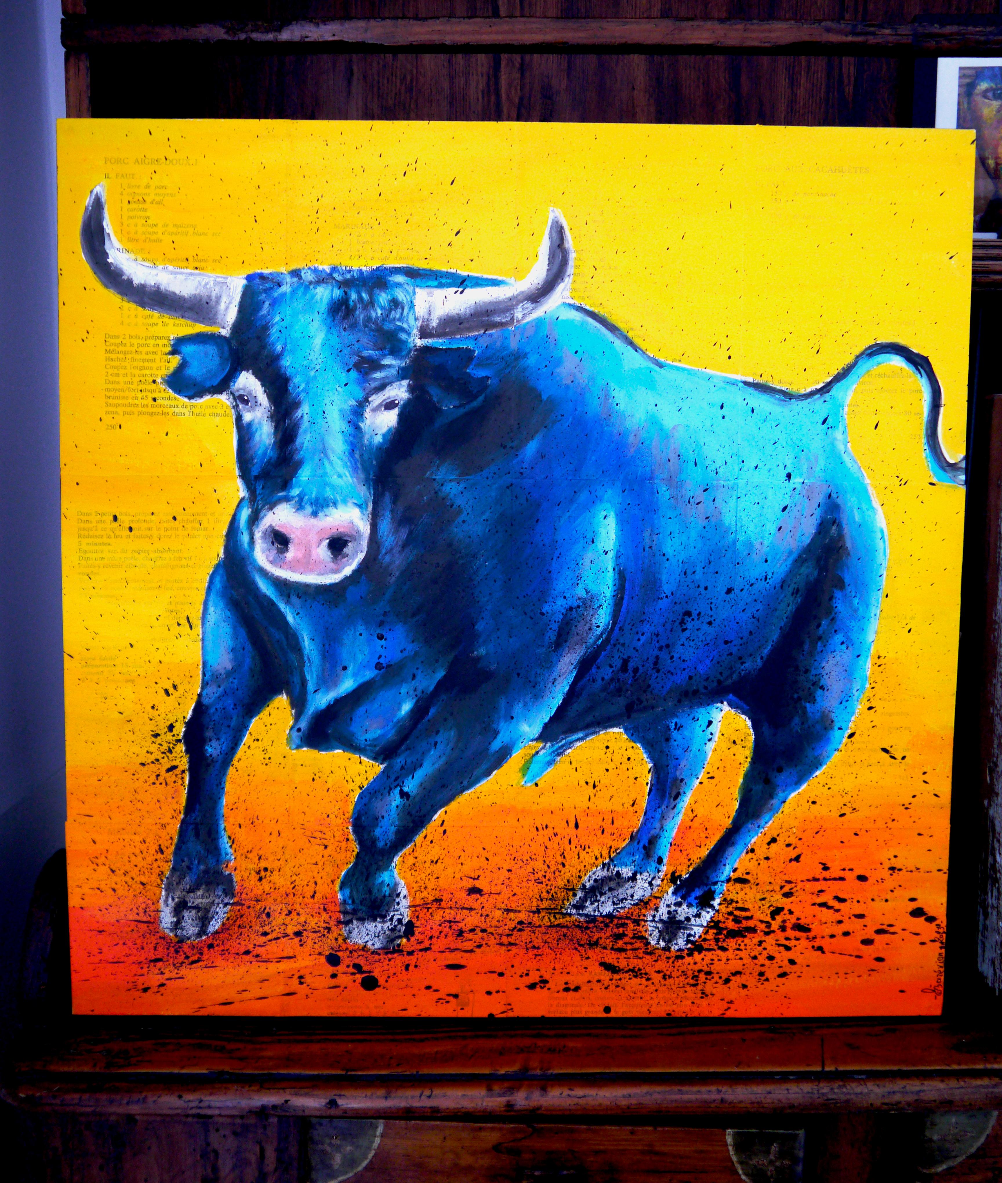 Blue Bull III

Animal portrait
Technique: oil, acrylic, and ink on old book pages on wooden frame 55x55cm ■■ 21,6x21,6 inch

Sustainability: Wooden frame is made by the artist by recycling  old books. In an ecological approach, each packaging is