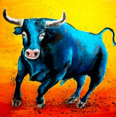 Französische Schule – Blauer Stier III – (Groß)  Ölgemälde Post-Impressionist