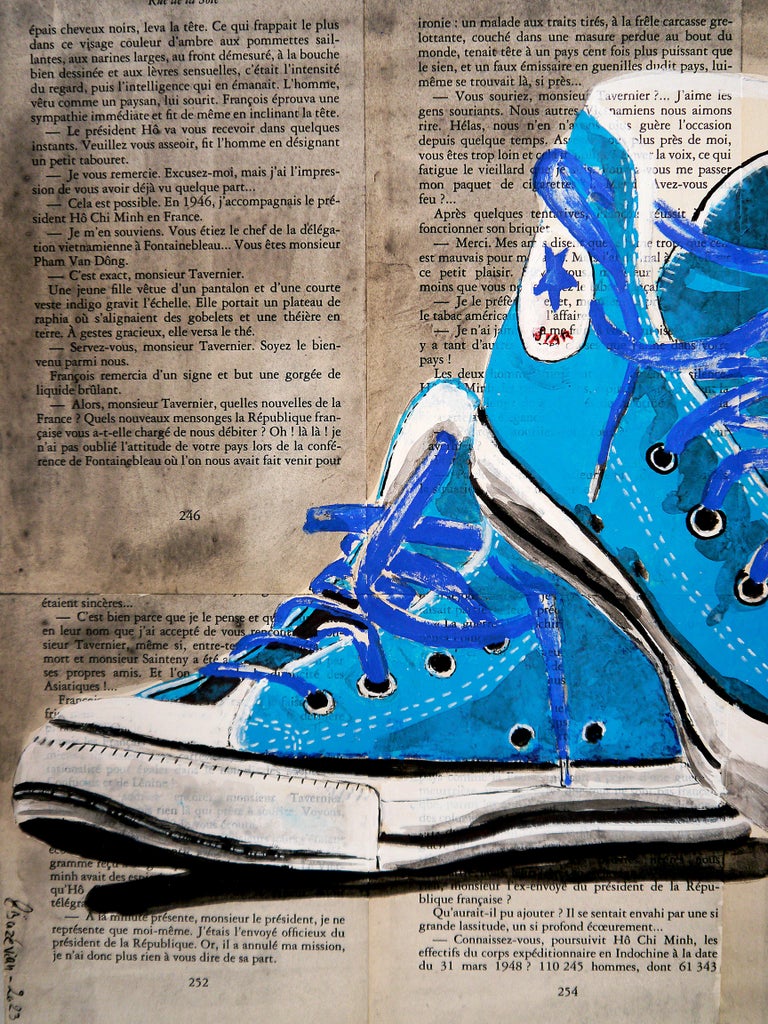 Bazevian DelaCapuciniere - French School - Blue Converse shoes - Oil  Painting 21th Iconic at 1stDibs