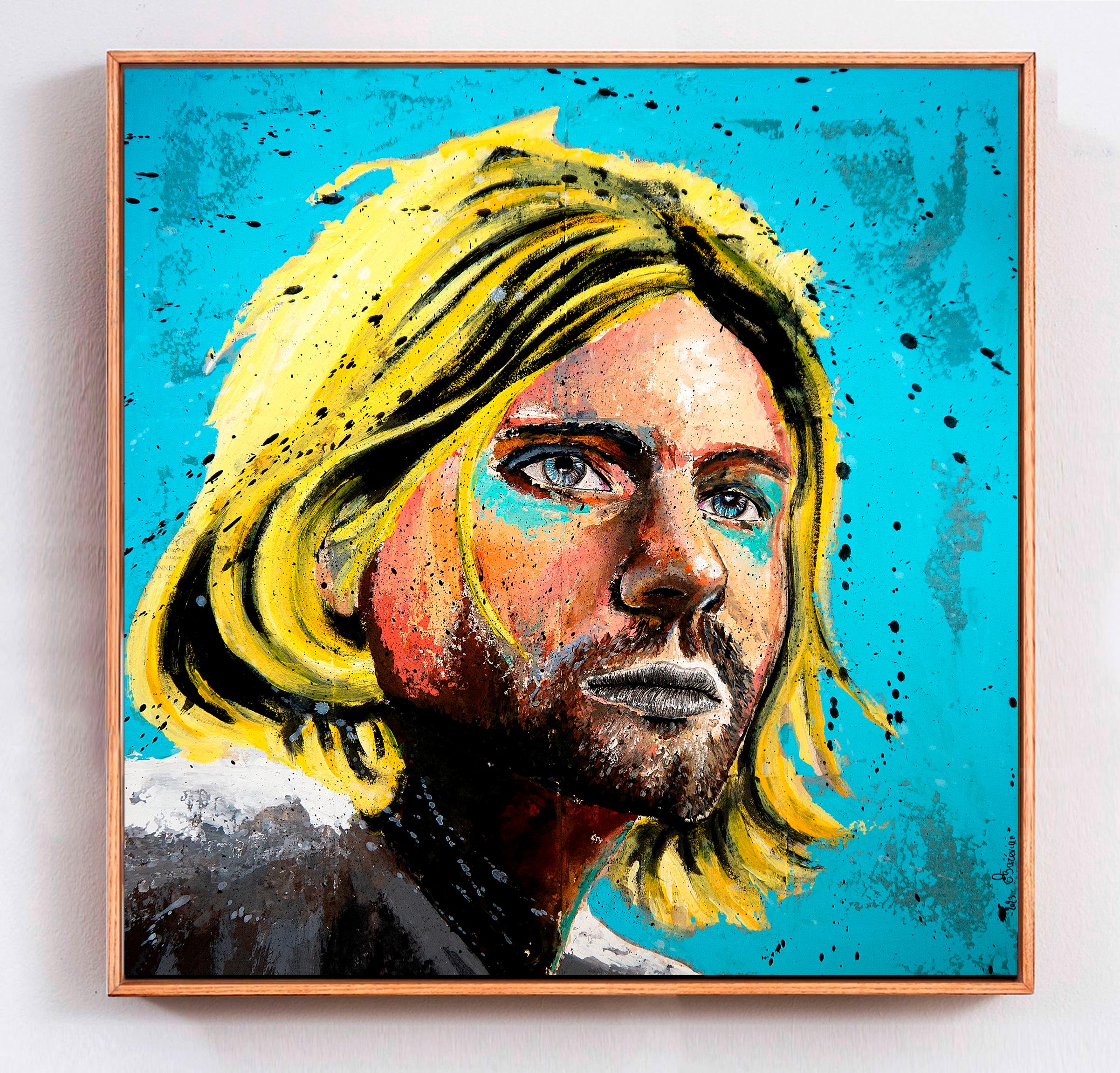 French School - Blue Portrait Kurt Cobain 2023 - (Large) Post Impressionist - Painting by Bazevian DelaCapuciniere