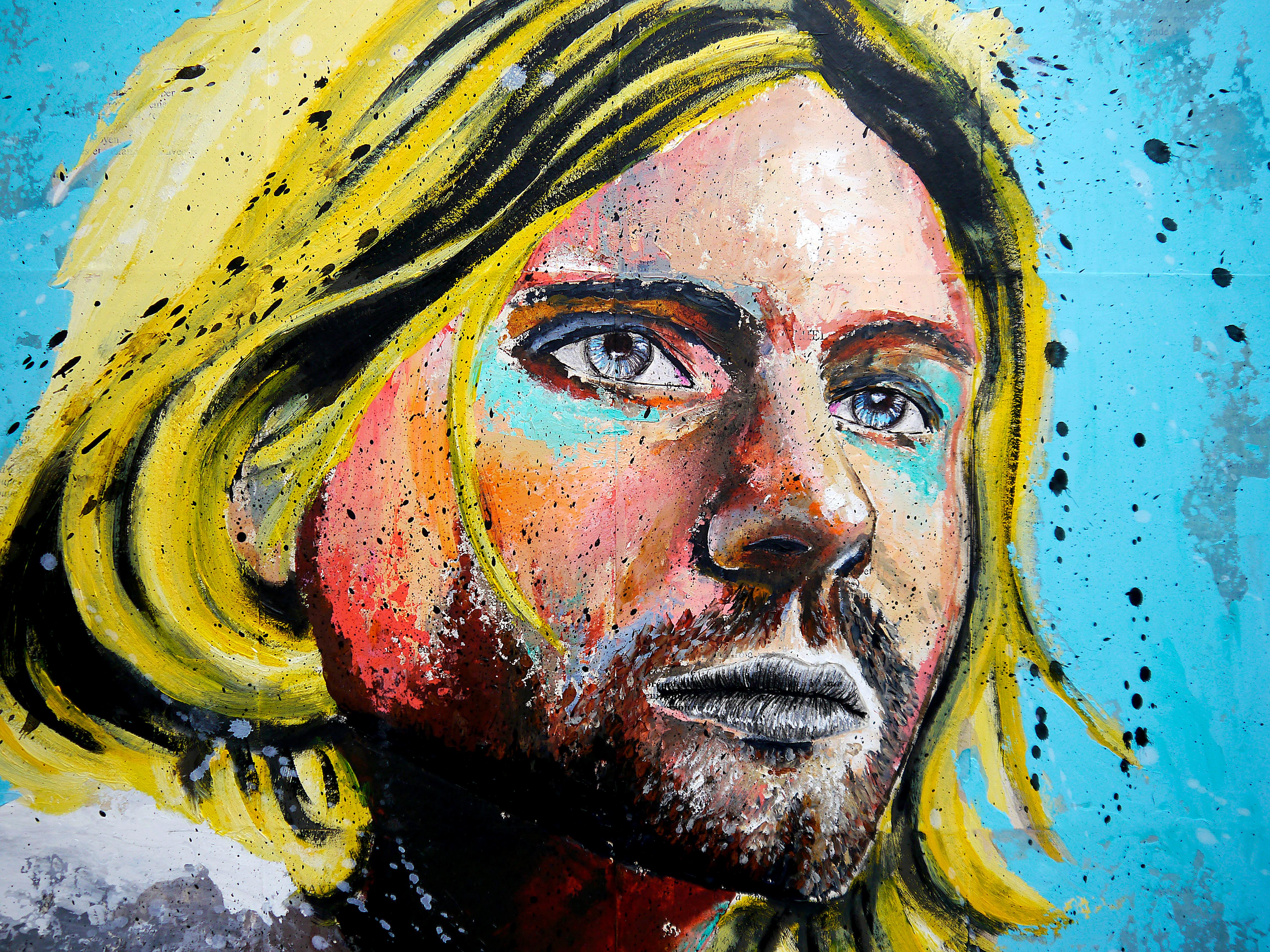 École française - Portrait bleu Kurt Cobain 2023 - (grand) post-impressionniste - Pop Art Painting par Bazevian DelaCapuciniere