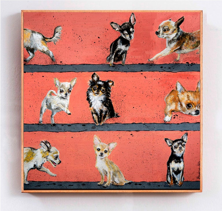 Chihuahua Gang Walking (Large) French School oil Post Impressionist