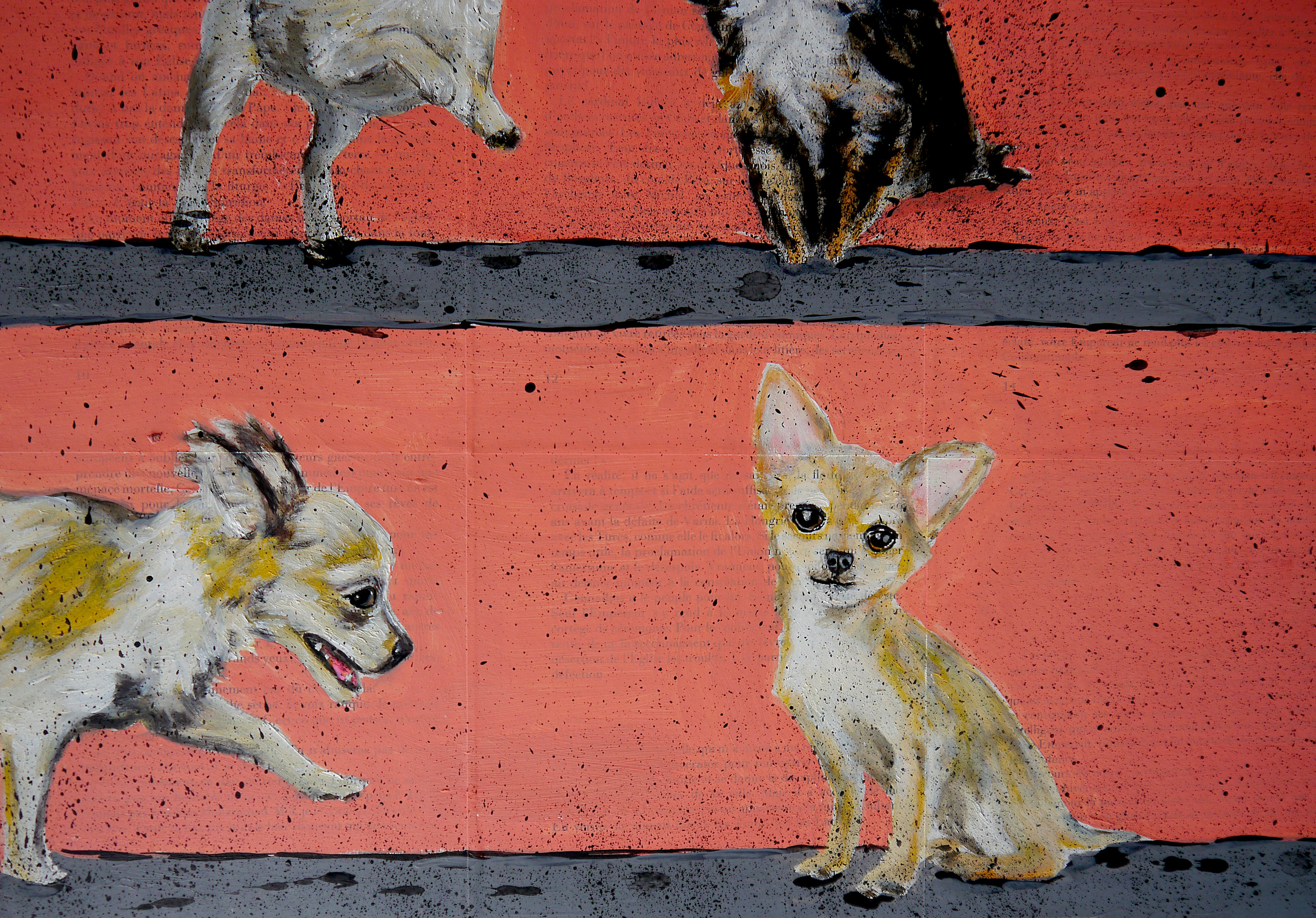 Chihuahua Gang Walking  (Large) French School oil Post Impressionist For Sale 2