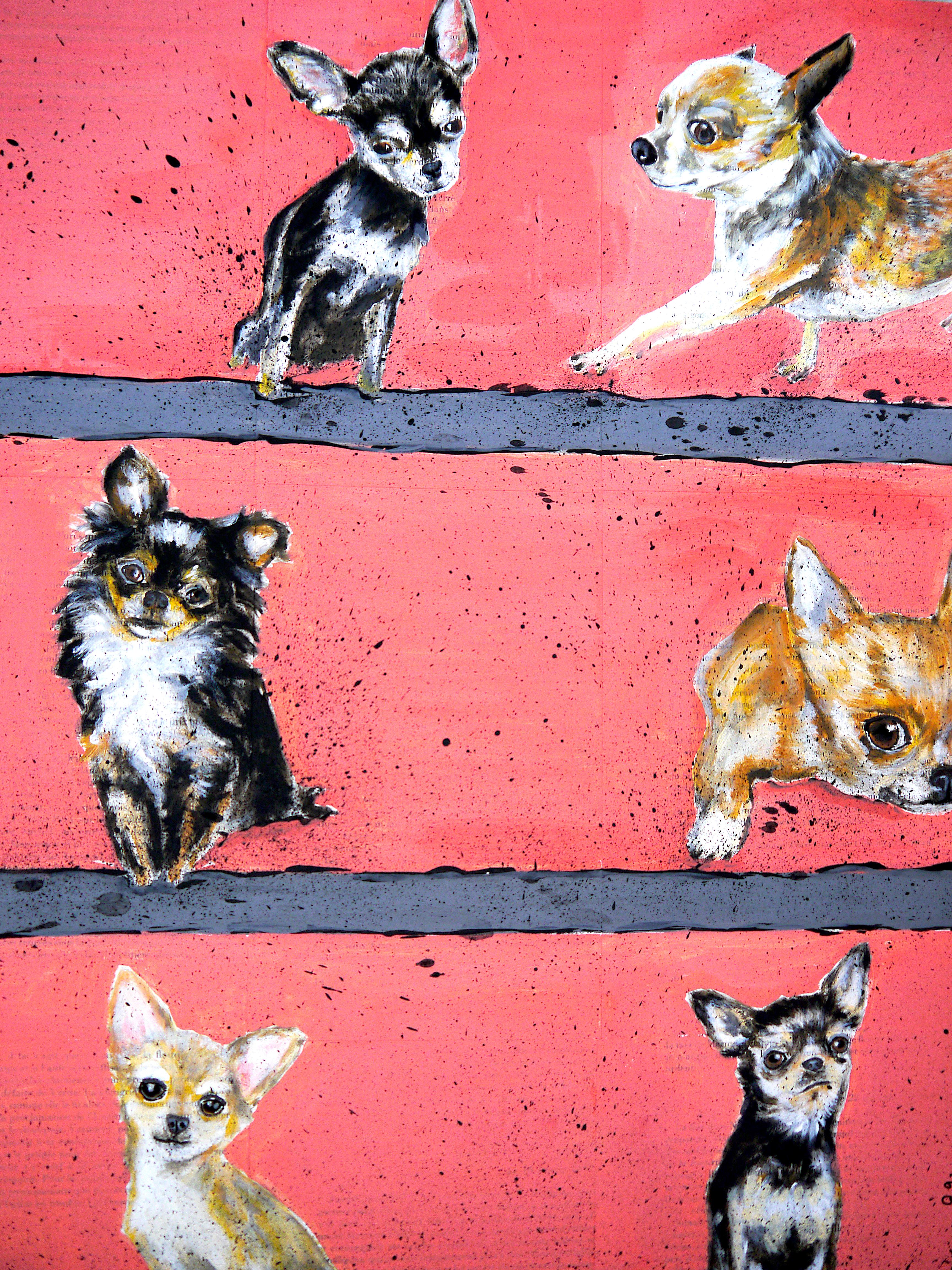 Chihuahua Gang Walking  (Large) French School oil Post Impressionist For Sale 3