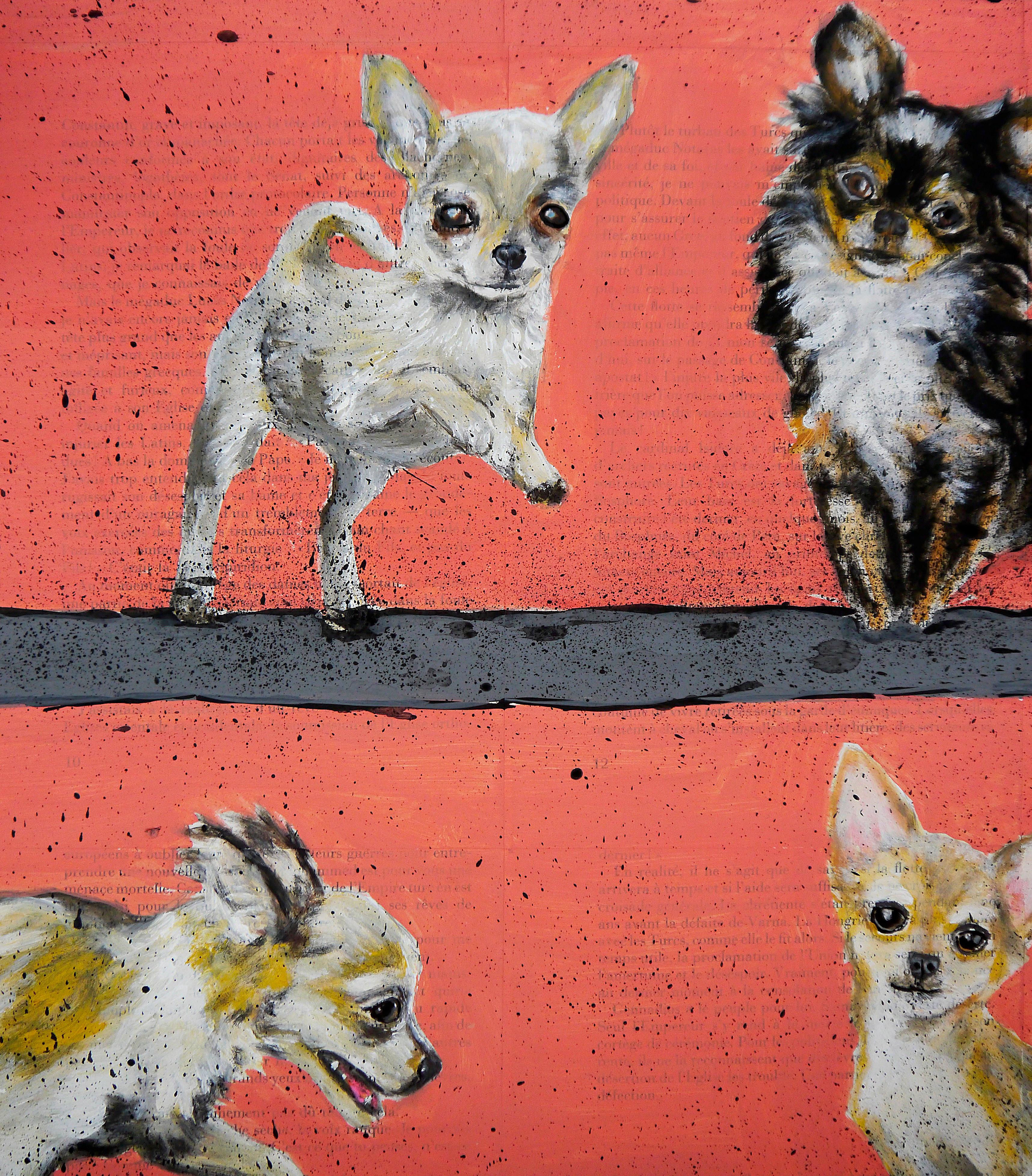 Chihuahua Gang Walking  (Large) French School oil Post Impressionist For Sale 4
