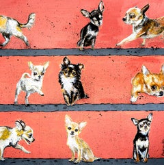 Chihuahua Gang Walking  (Groß) Französisch Schule Öl Post Impressionist