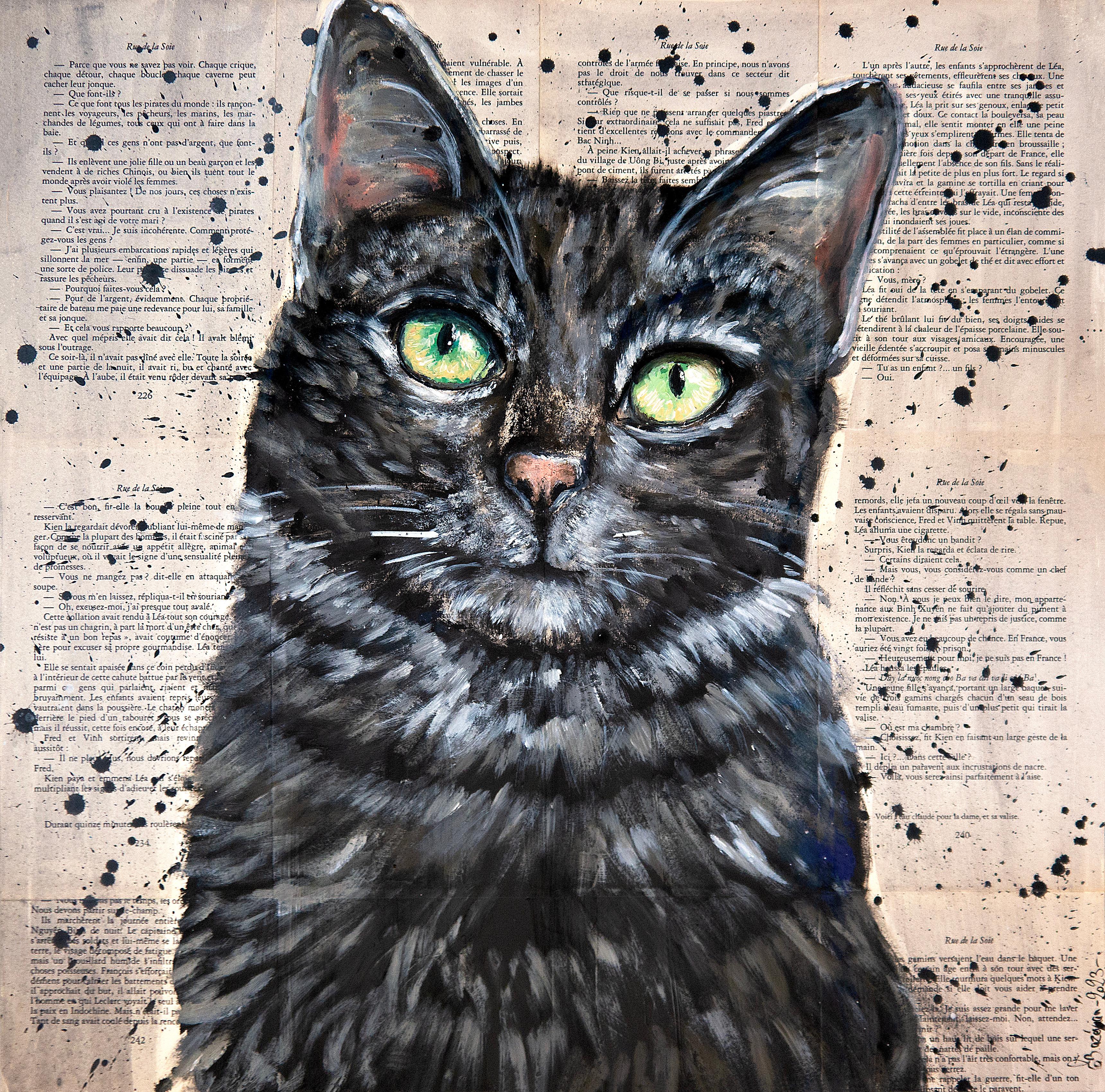 Bazevian DelaCapuciniere - French school - Closeup CAT - Le chat soulage  (Large) Oil Painting 21th Iconic For Sale at 1stDibs