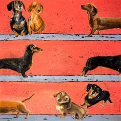 Dachshund Walk II  (Large) French School oil painting Iconic