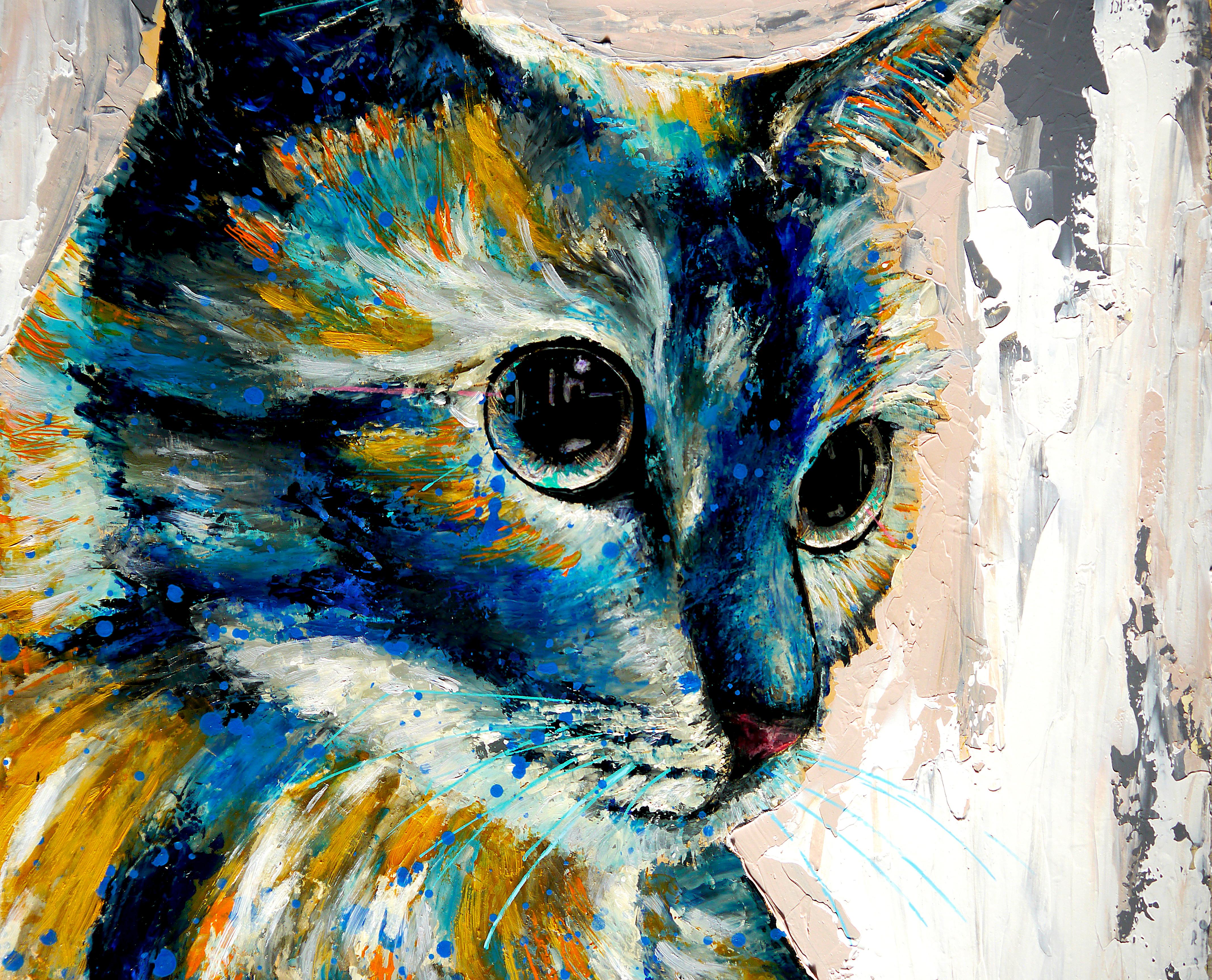 French School - Blue Cat  with Black Frame - Expressionist Pop 1