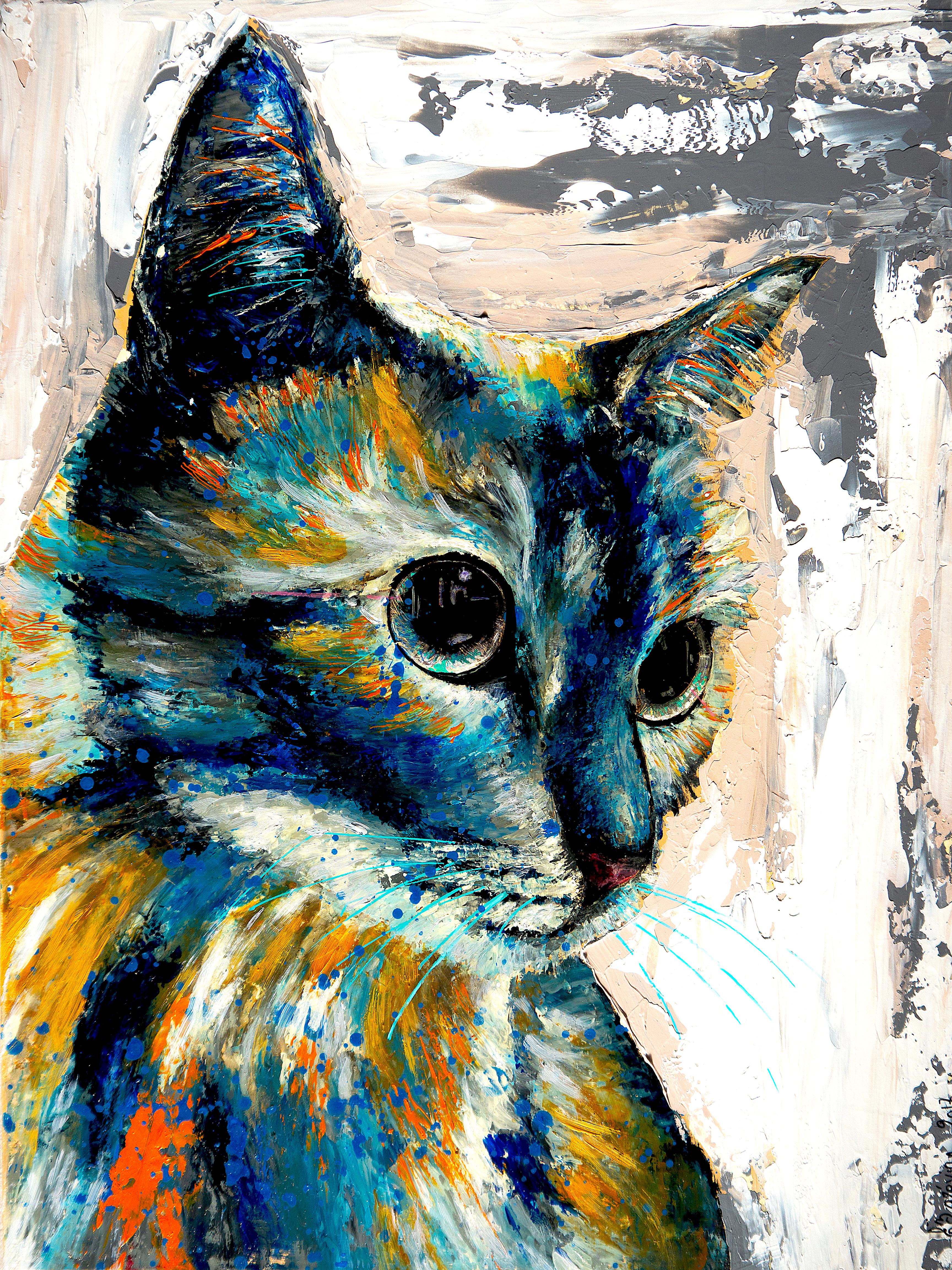 French School - Blue Cat  with Black Frame - Expressionist Pop 2