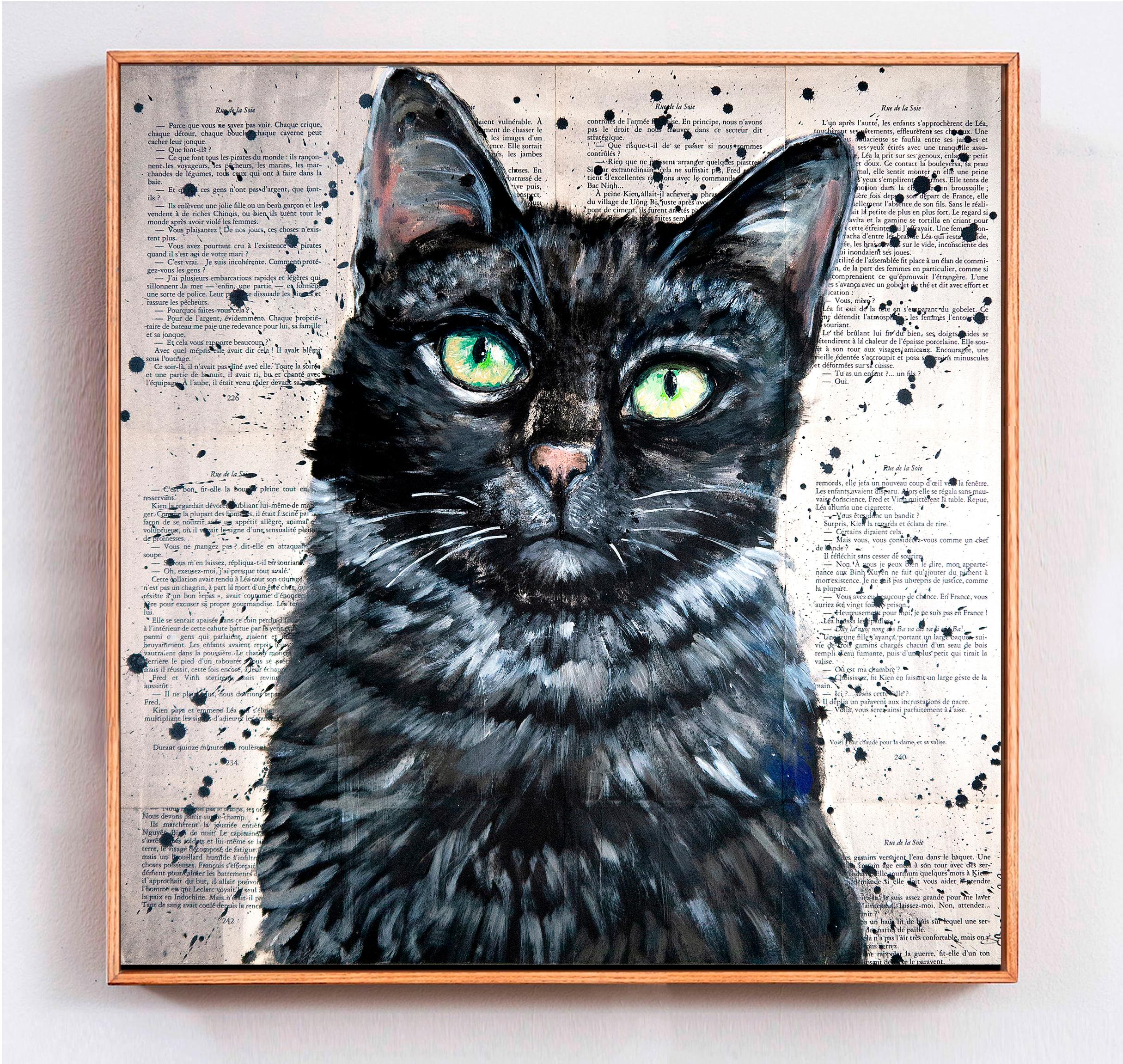 Französische Schule – Nahaufnahme CAT – Le chat soulage (Groß) Öl-Postimpressionist – Painting von Bazevian DelaCapuciniere