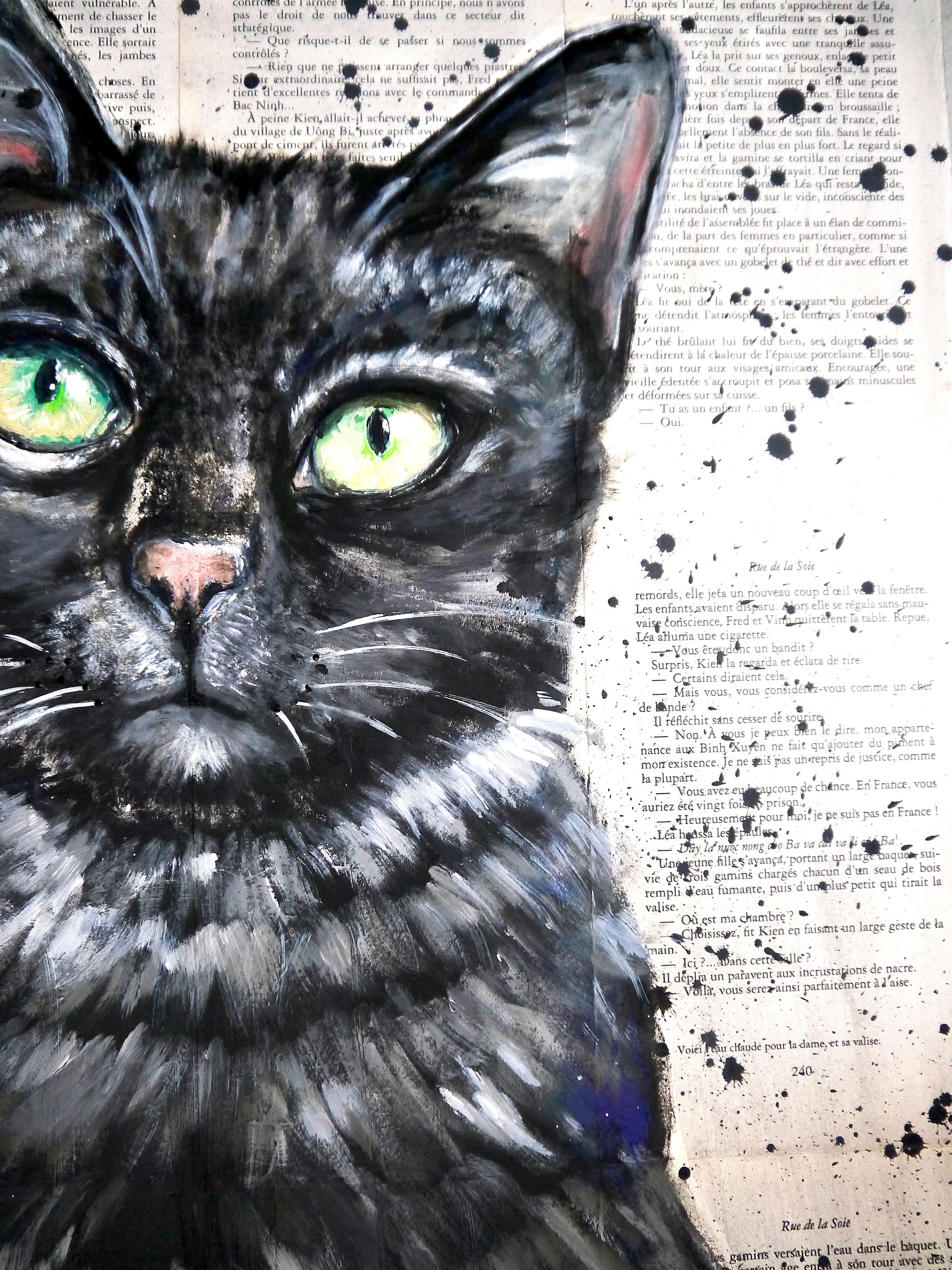 Französische Schule – Nahaufnahme CAT – Le chat soulage (Groß) Öl-Postimpressionist (Impressionismus), Painting, von Bazevian DelaCapuciniere