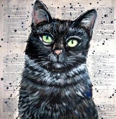 Vintage French school - Closeup CAT - Le chat soulage (Large) Oil Post Impressionist