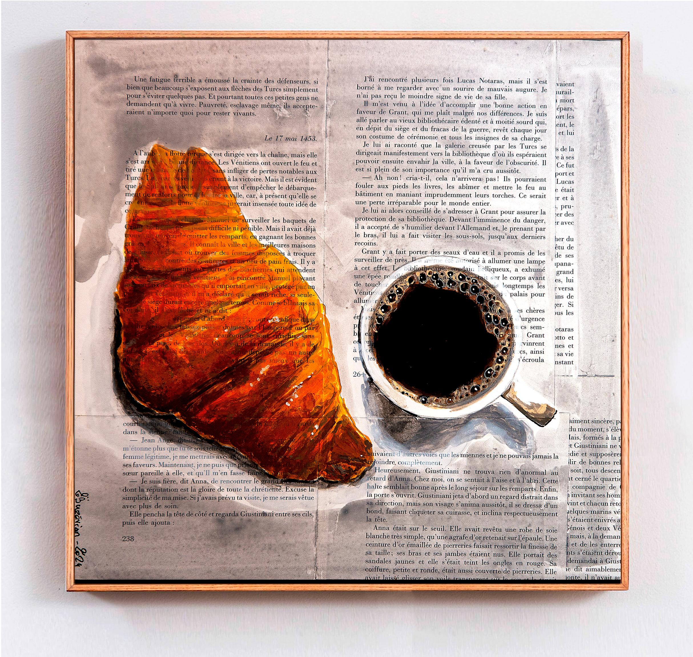 French School - French Breakfast Oil  Still life/ Photorealism / Food / Kitchen - Painting by Bazevian DelaCapuciniere