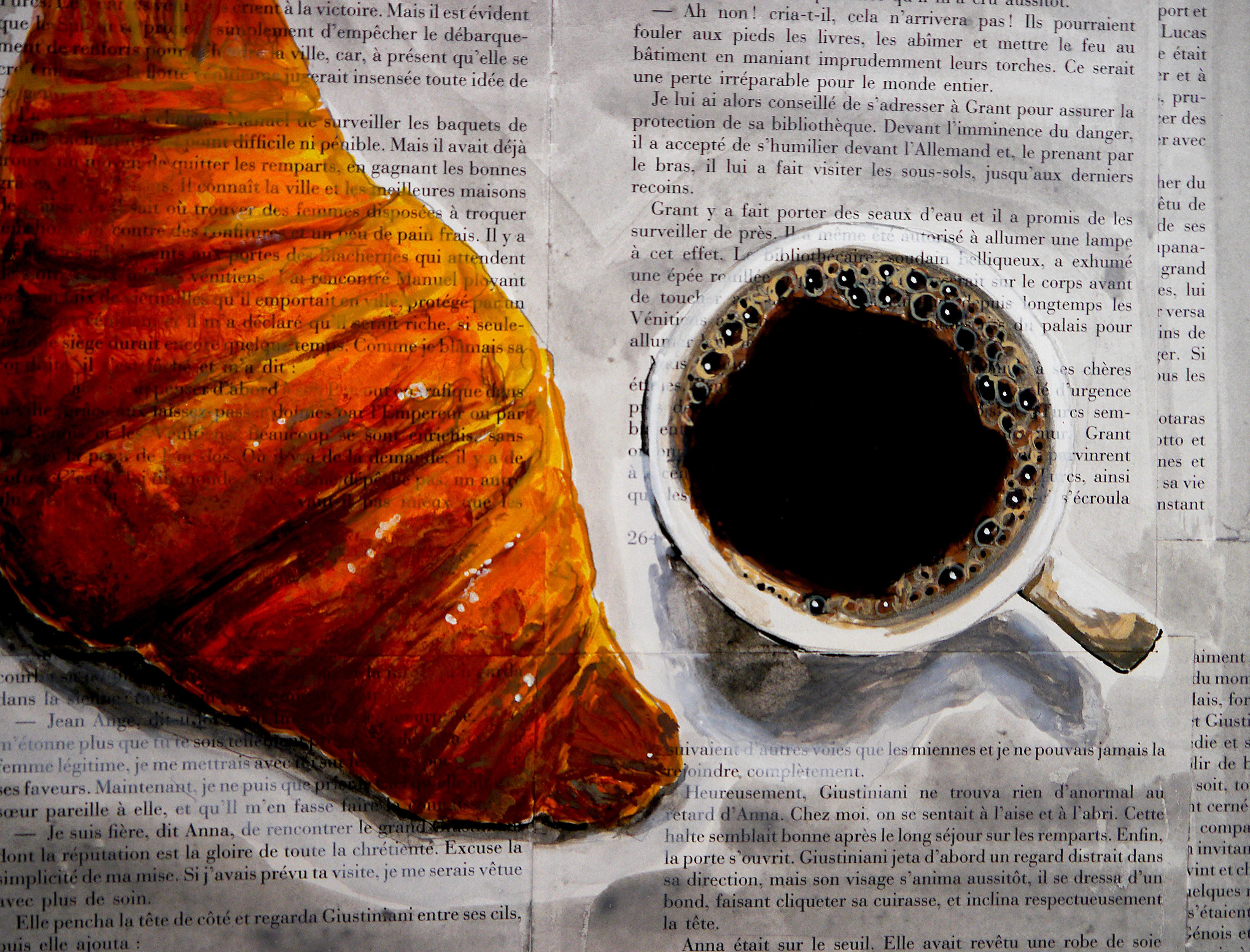 French School - French Breakfast Oil  Still life/ Photorealism / Food / Kitchen - Photorealist Painting by Bazevian DelaCapuciniere