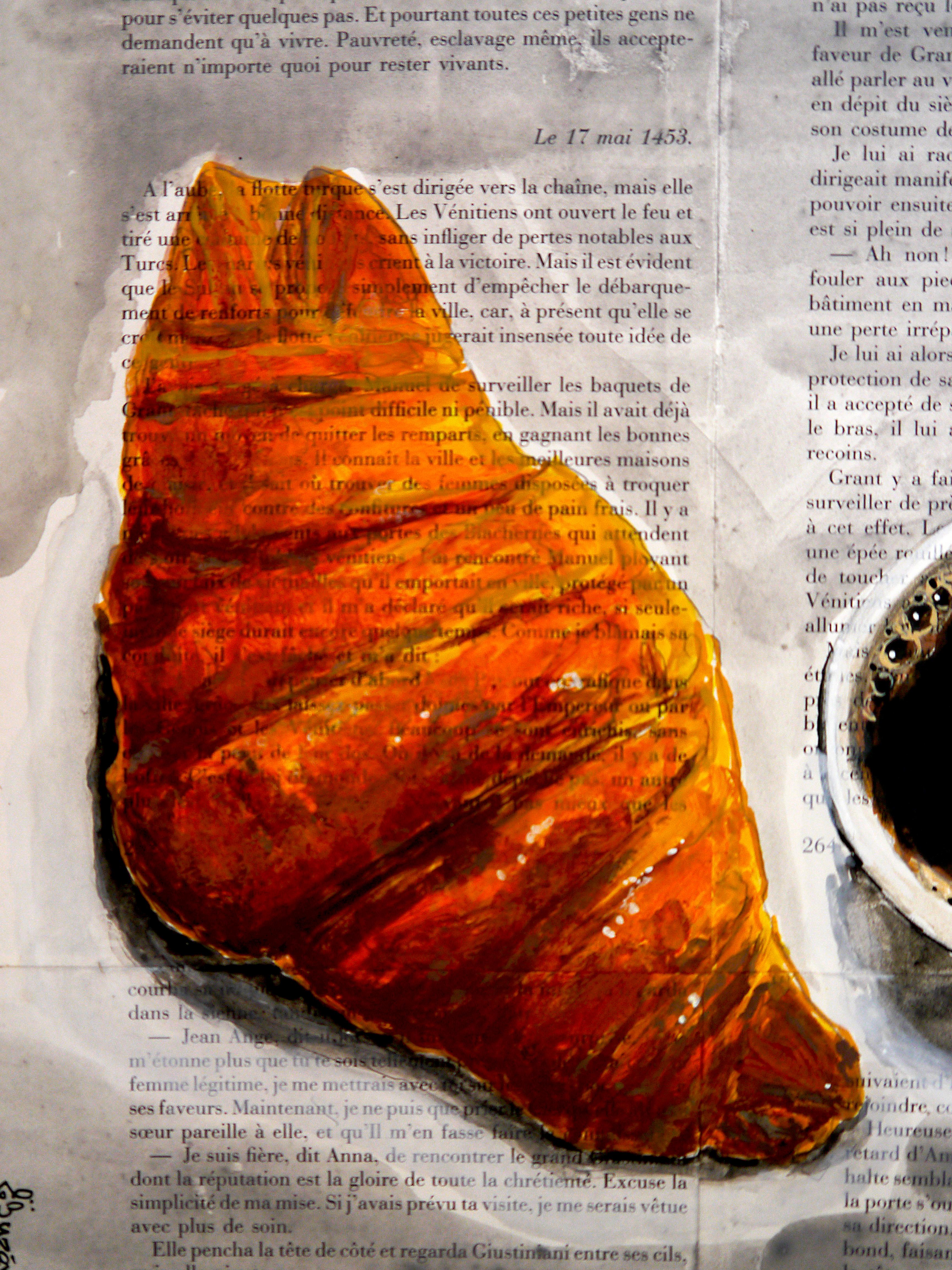 🥐☕French breakfast ☕🥐

Typical French breakfast ; coffee and croissant

Technique: oil, acrylic, and ink on old book pages on wooden frame 30x30cm ■■ 11,8x11,8 inch

⭐Sustainability: Wooden frame is made by the artist by recycling  old books. In