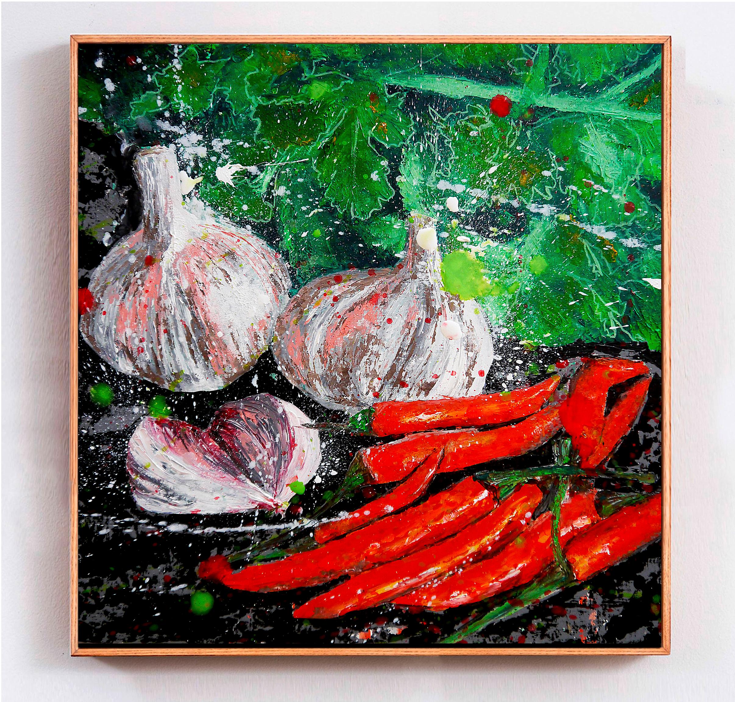 French School  Garlic&Chili pepper Starwars Impressionist FAST DELIVERY - Painting by Bazevian DelaCapuciniere