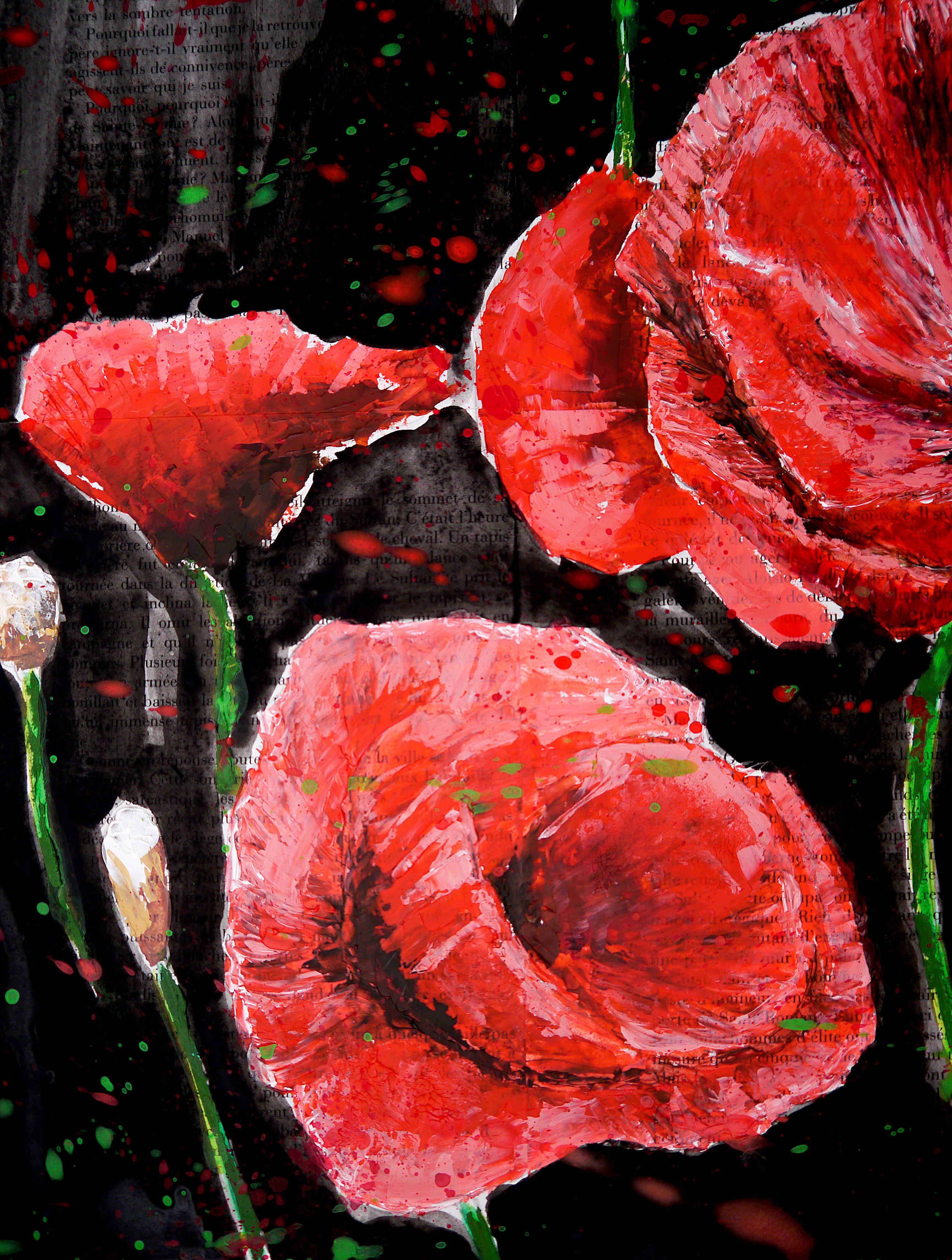 French School - Poppy Starwars oil Painting - Flower For Sale 1