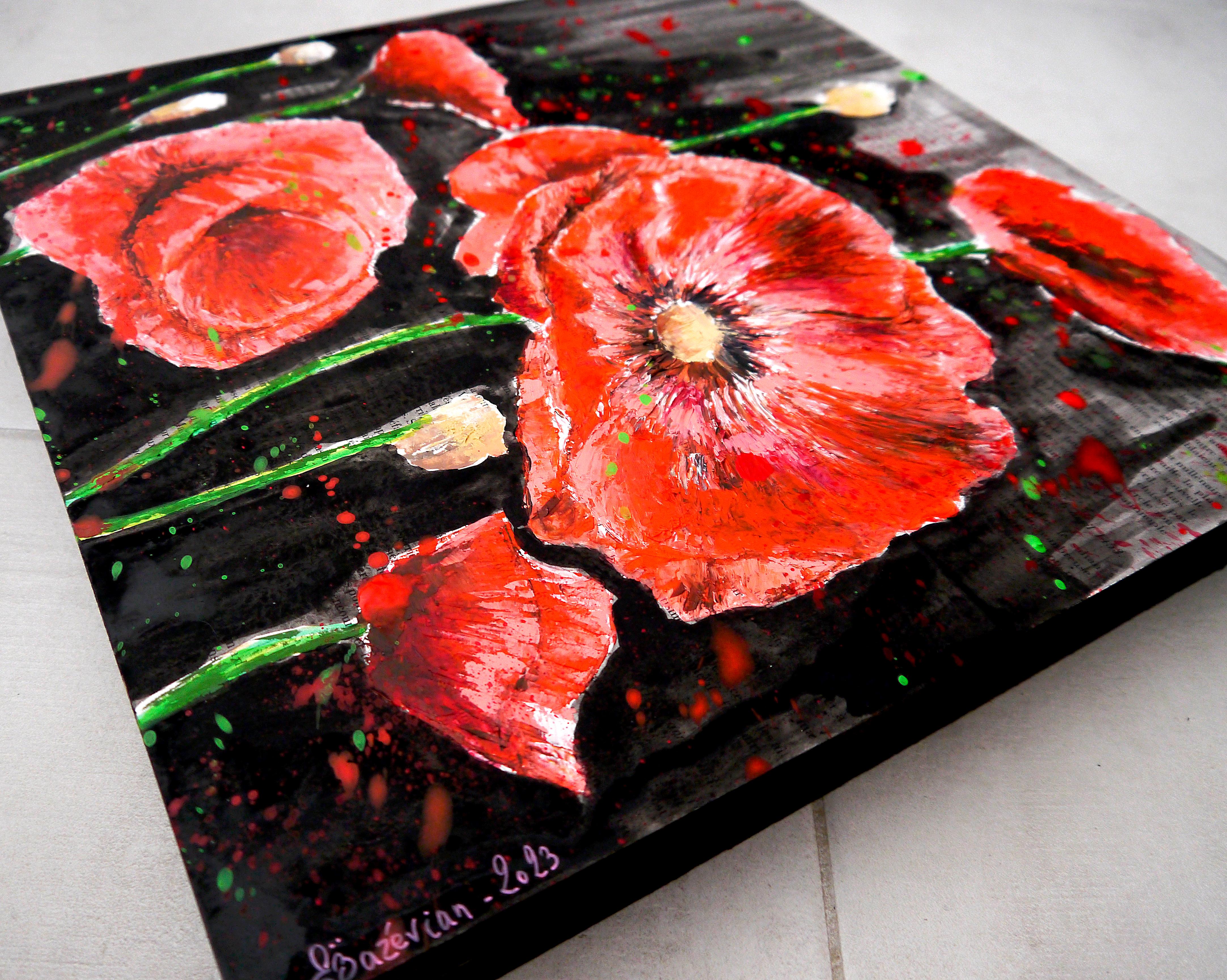 French School - Poppy Starwars oil Painting - Flower For Sale 2