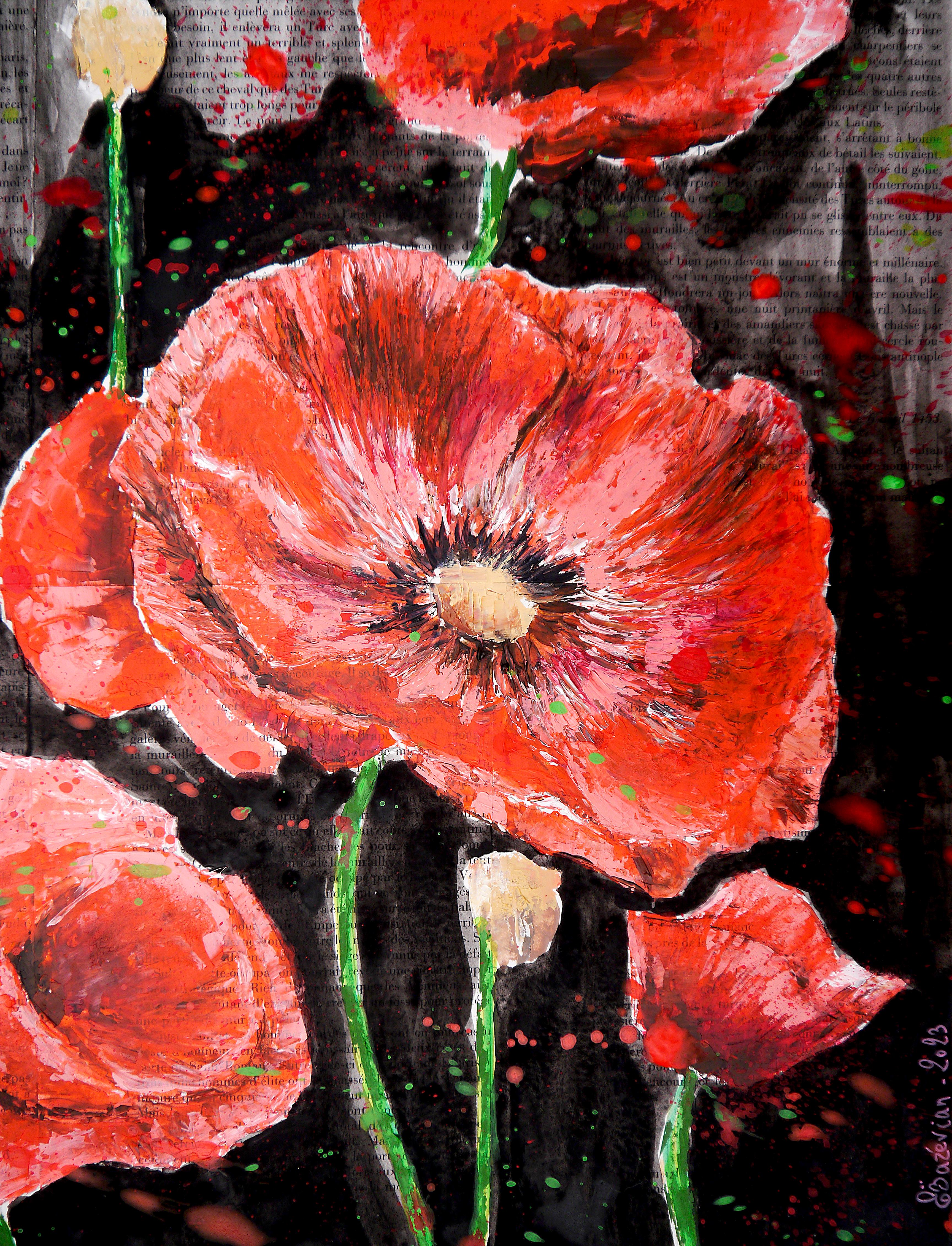 French School - Poppy Starwars oil Painting - Flower For Sale 3