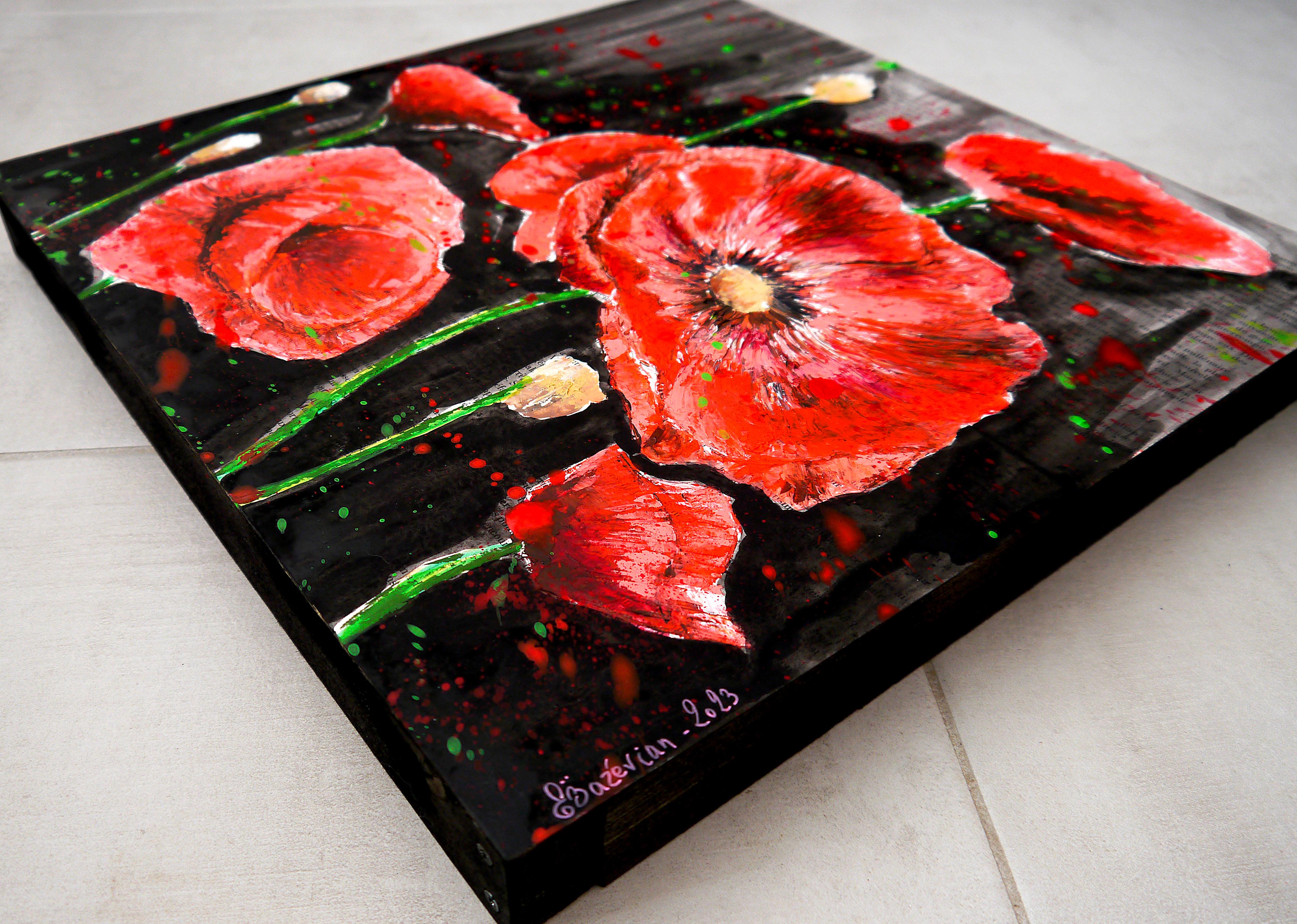 French School - Poppy Starwars oil Painting - Flower For Sale 5