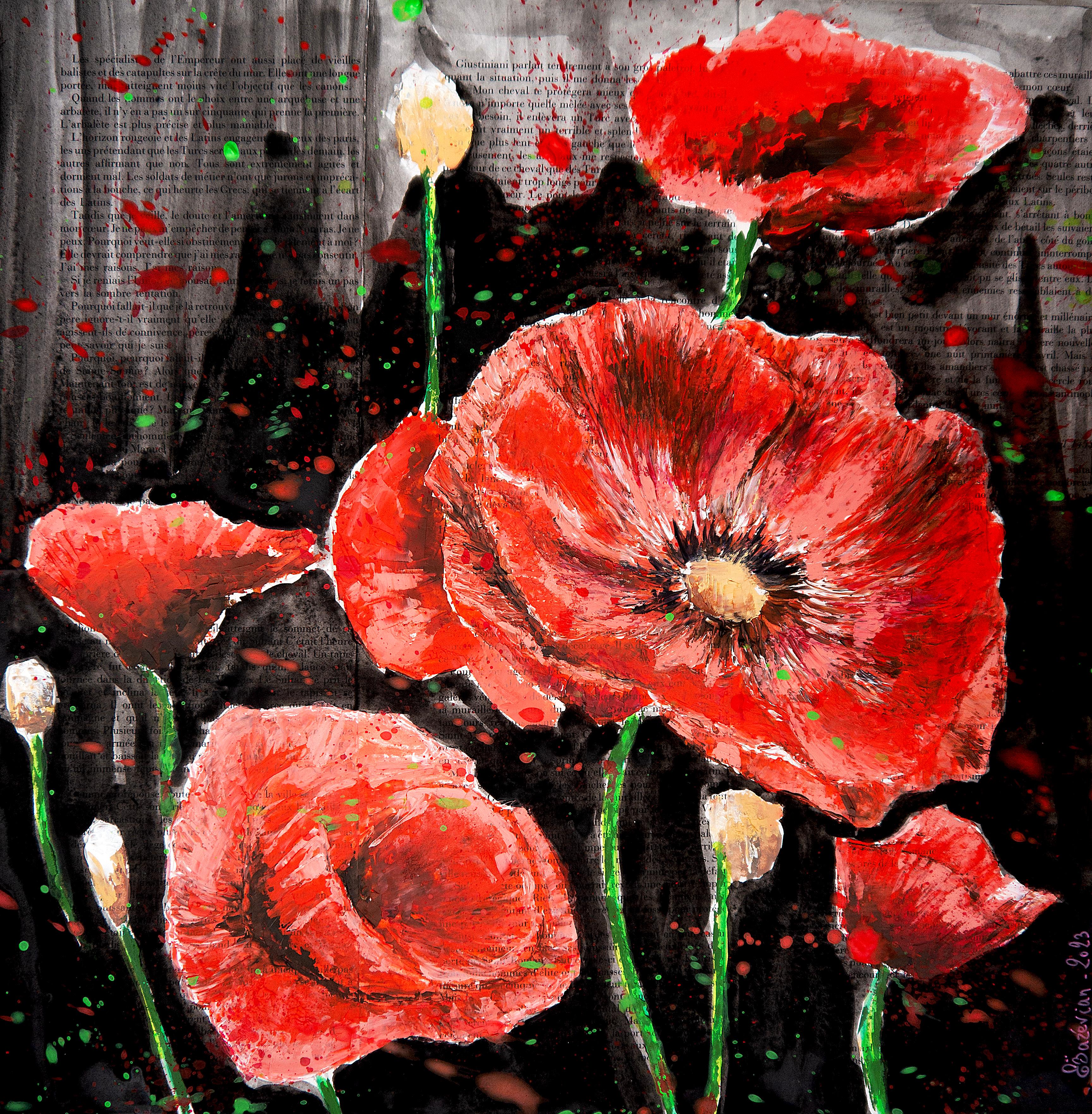 Bazevian DelaCapuciniere Still-Life Painting - French School - Poppy Starwars oil Painting - Flower