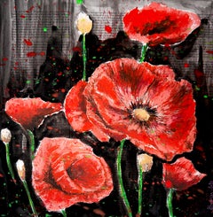 French School - Poppy Starwars oil Painting - Flower