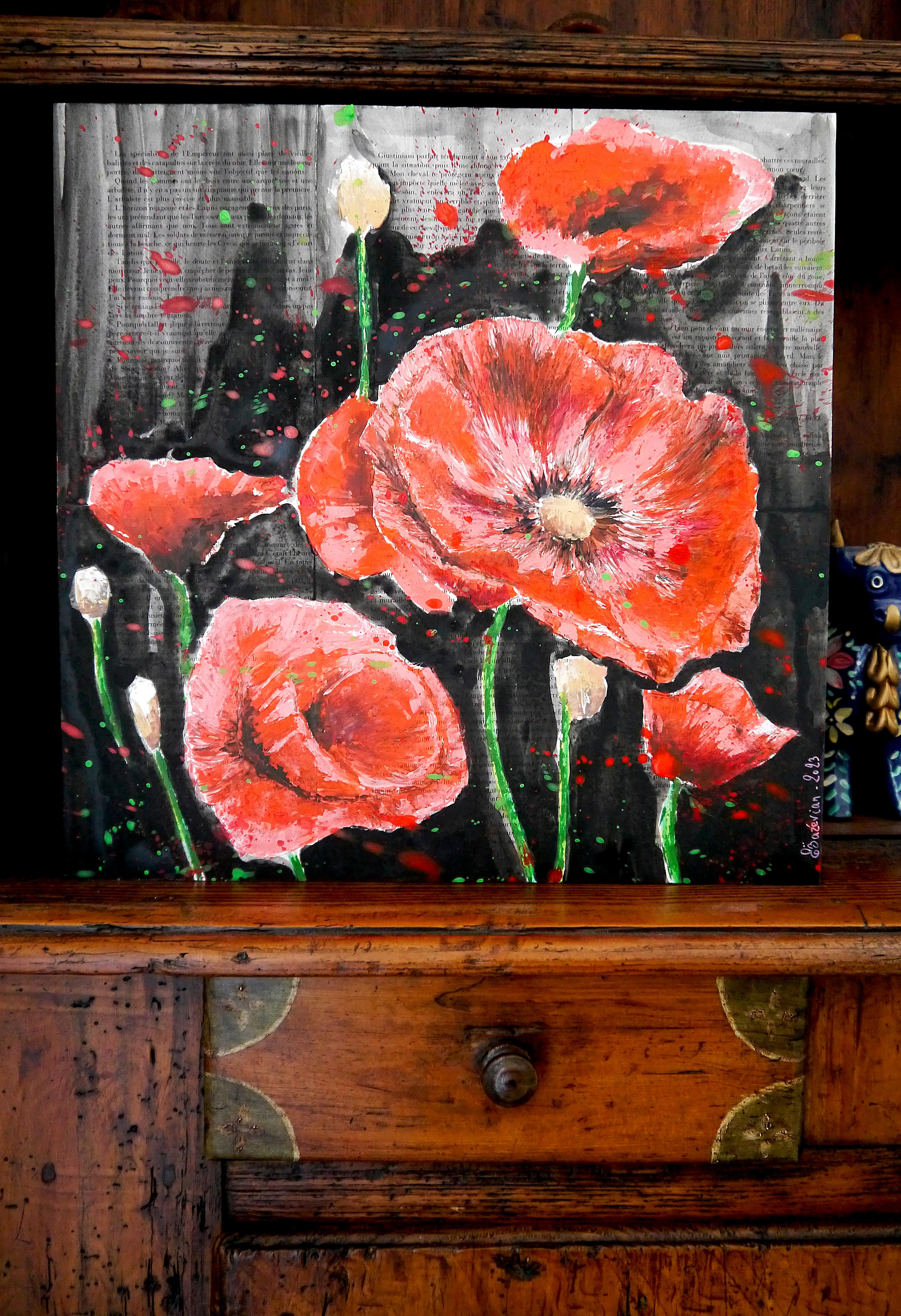 French School - Poppy Starwars oil Painting - th century  Original For Sale 3