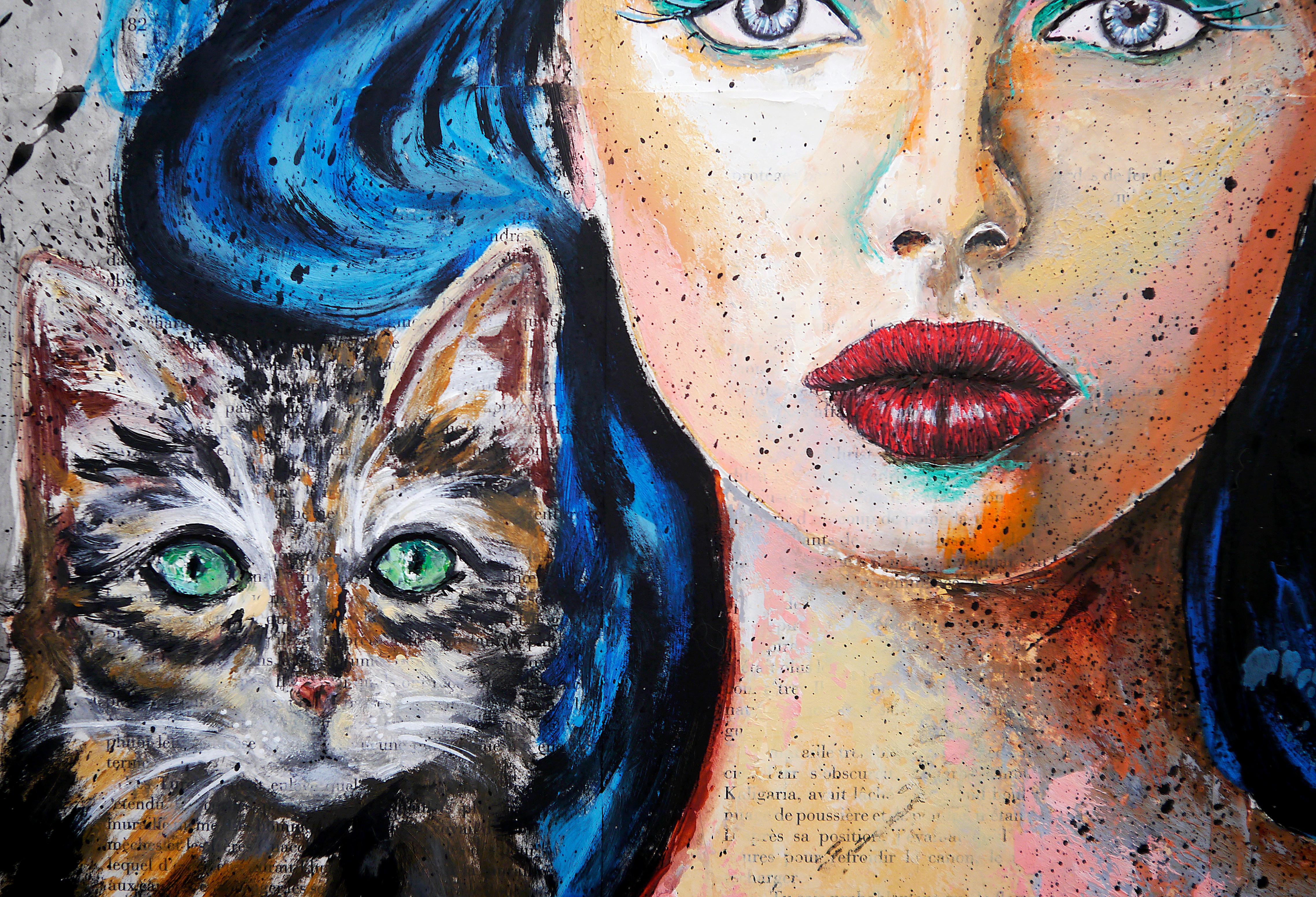 🟢☀️Portrait - closeup of a woman. ☀️🟢

Chiaroscuro between dark and light colors creates a sense of volume for the portrait.

⭐Technique⭐: oil, acrylic, spray paint, ink  on old book pages on wooden frame 40x40cm / 15,7x15,7inch

⭐Sustainability:⭐
