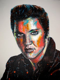 French School - Portrait Black Elvis - Large - Oil Painting Impressionist AUC