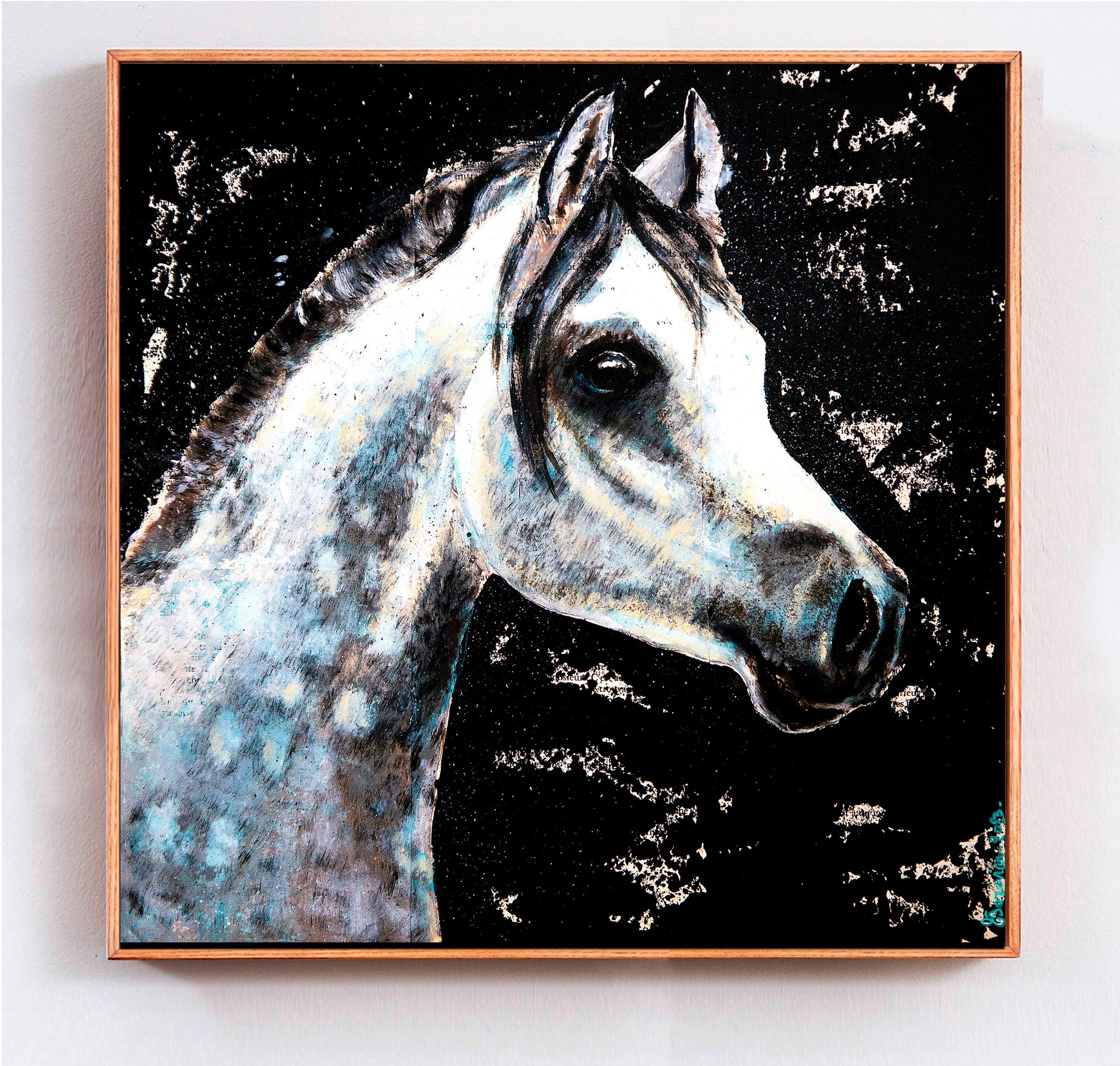 Escuela Francesa Retrato Caballo Azul Blanco Impresionista Siglo XX  AUC original - Painting de Bazevian DelaCapuciniere