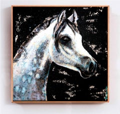 Französische Schule, Porträt Blau-Weiß-Pferd, Impressionistisches Jahrhundert  Ursprüngliche AUC