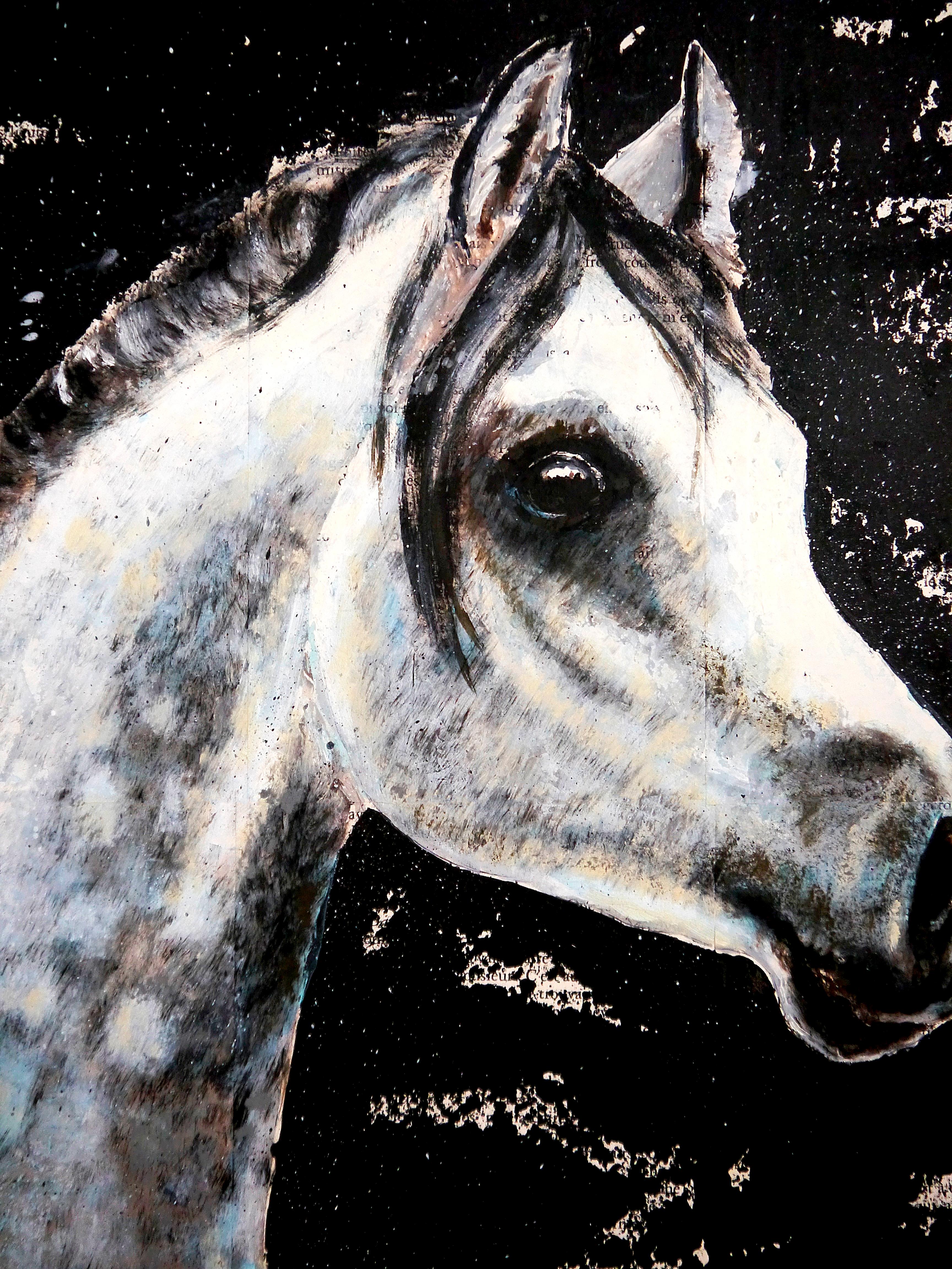 Escuela Francesa Retrato Caballo Azul Blanco Impresionista Siglo XX  AUC original - Portrait Painting Negro de Bazevian DelaCapuciniere