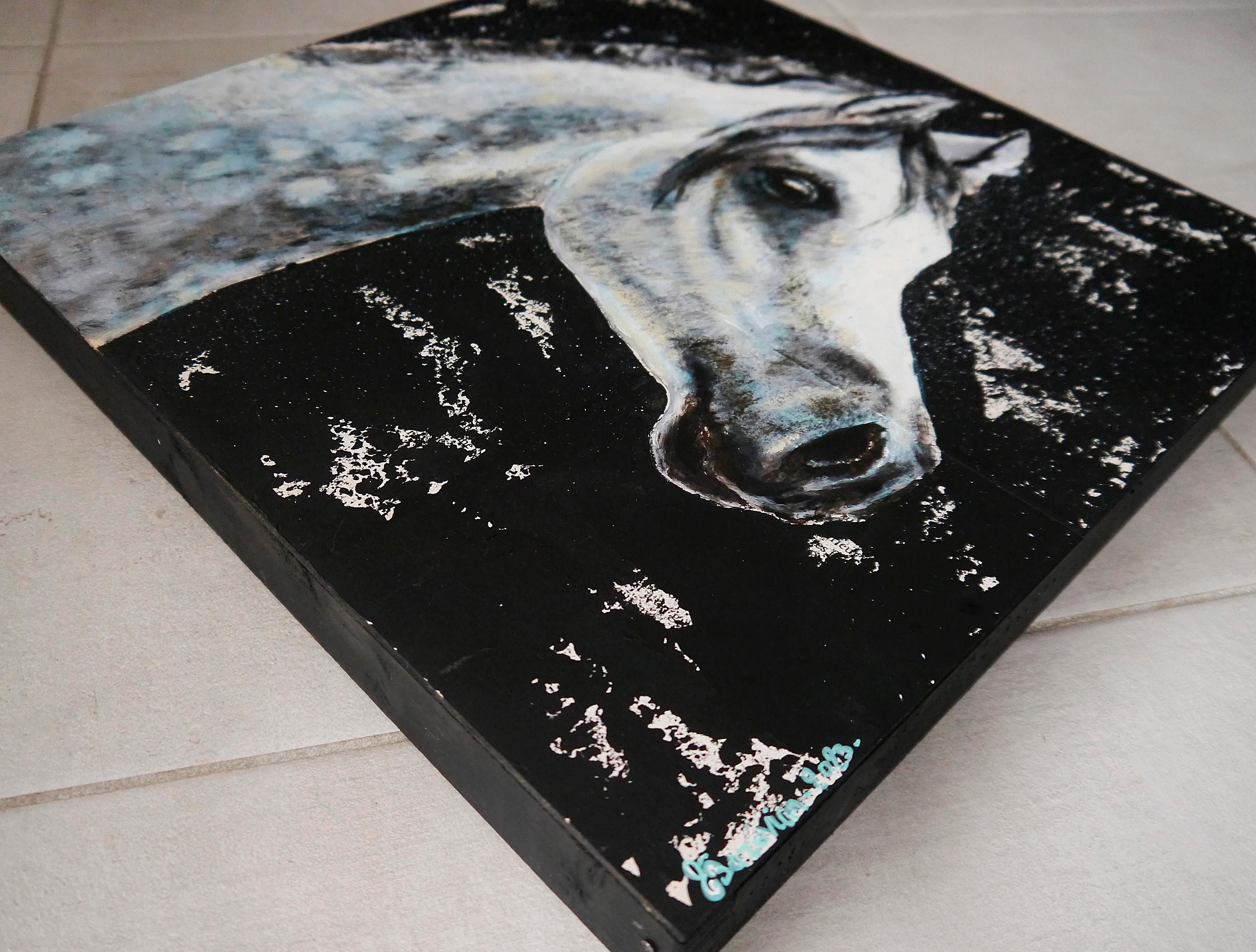 Escuela Francesa Retrato Caballo Azul Blanco Impresionista Siglo XX  AUC original en venta 1