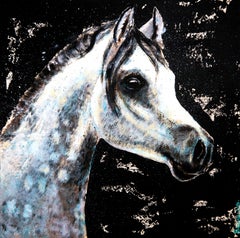 French School Portrait Blue White Horse Impressionist th century  Original AUC
