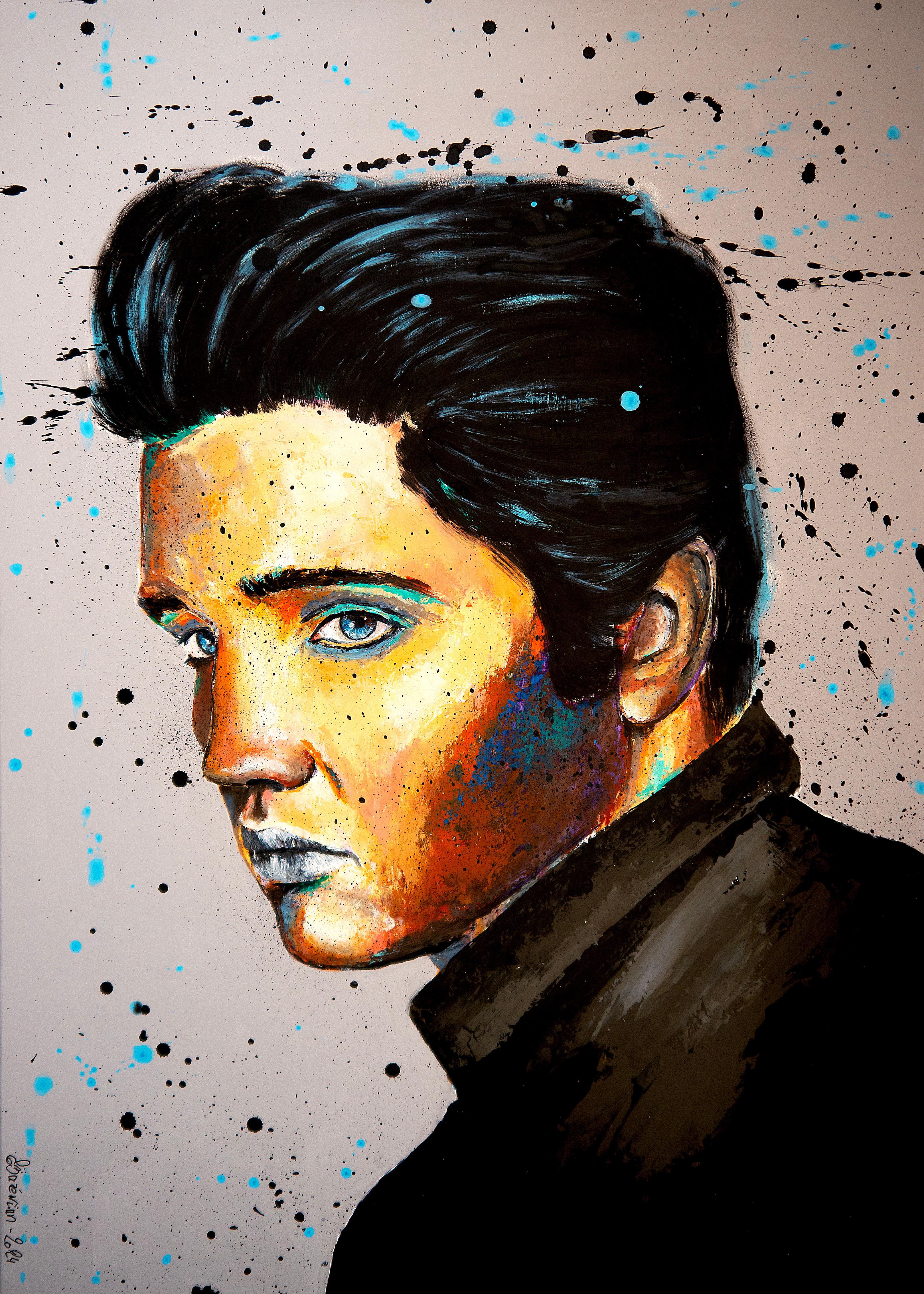 Bazevian DelaCapuciniere Portrait Painting – Französische Schule – Porträt kontinentaler Elvis – Öl  Impressionistisch