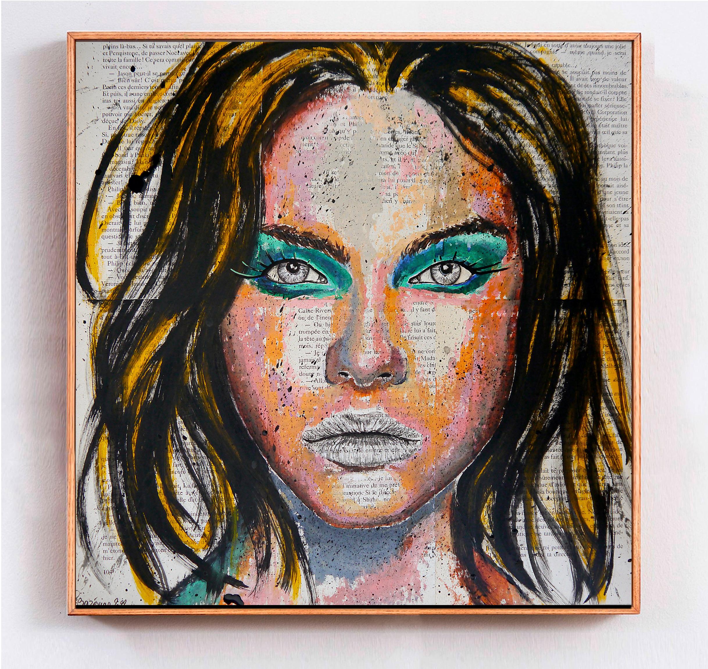 École française - Portrait PS 158 La Lionne à les yx verts Huile impressionniste AUC0 - Painting de Bazevian DelaCapuciniere