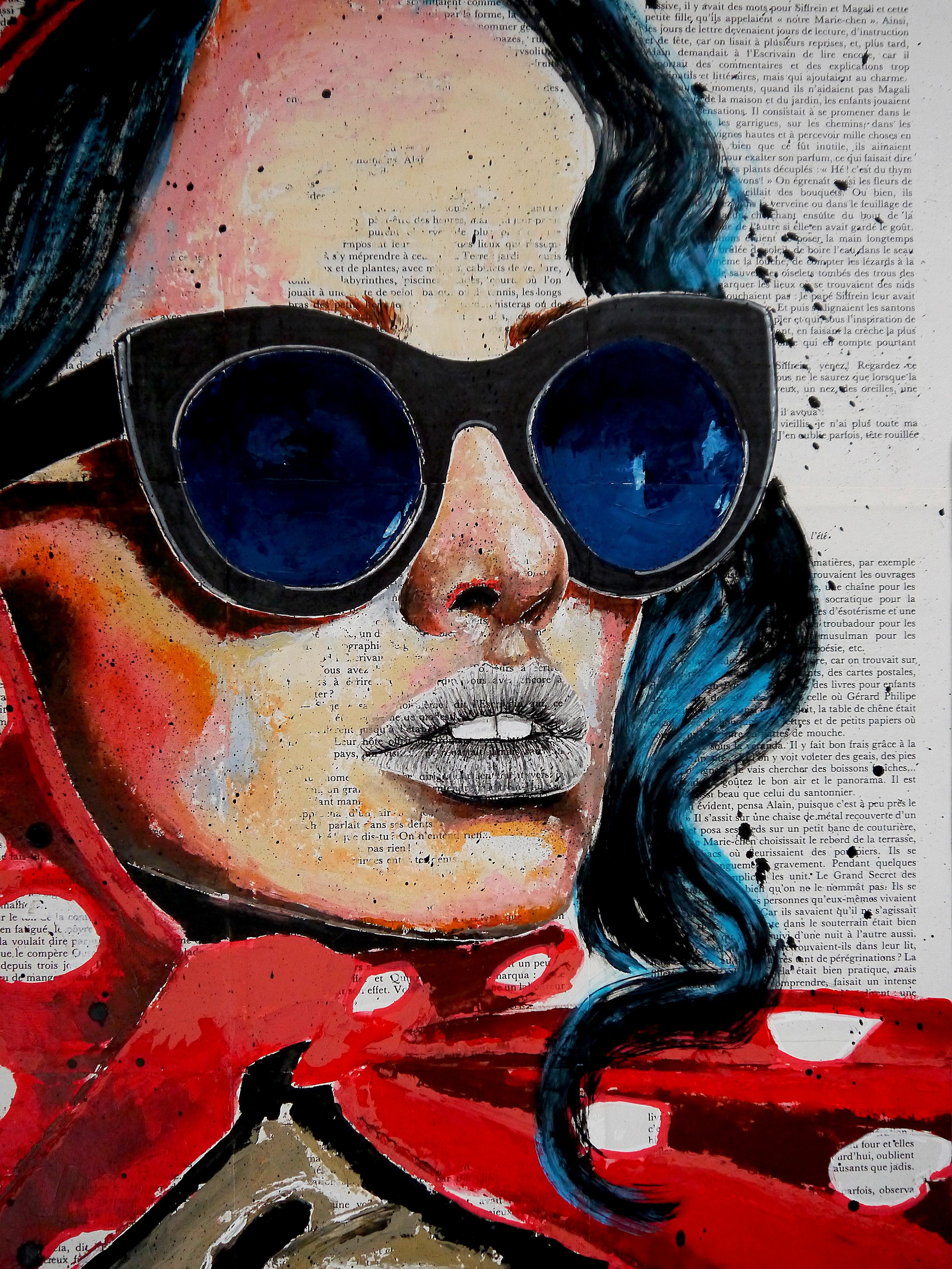Portrait of a woman with sunglasses and headscarf. (reference to Yayoi Kusama)

Technique: oil, acrylic, ink  on old book pages on wooden frame 55x55cm / 21,6x21,6inch

》》R E A D Y -- T O -- H A N G《《


❶ → Original signed work. Certificate of