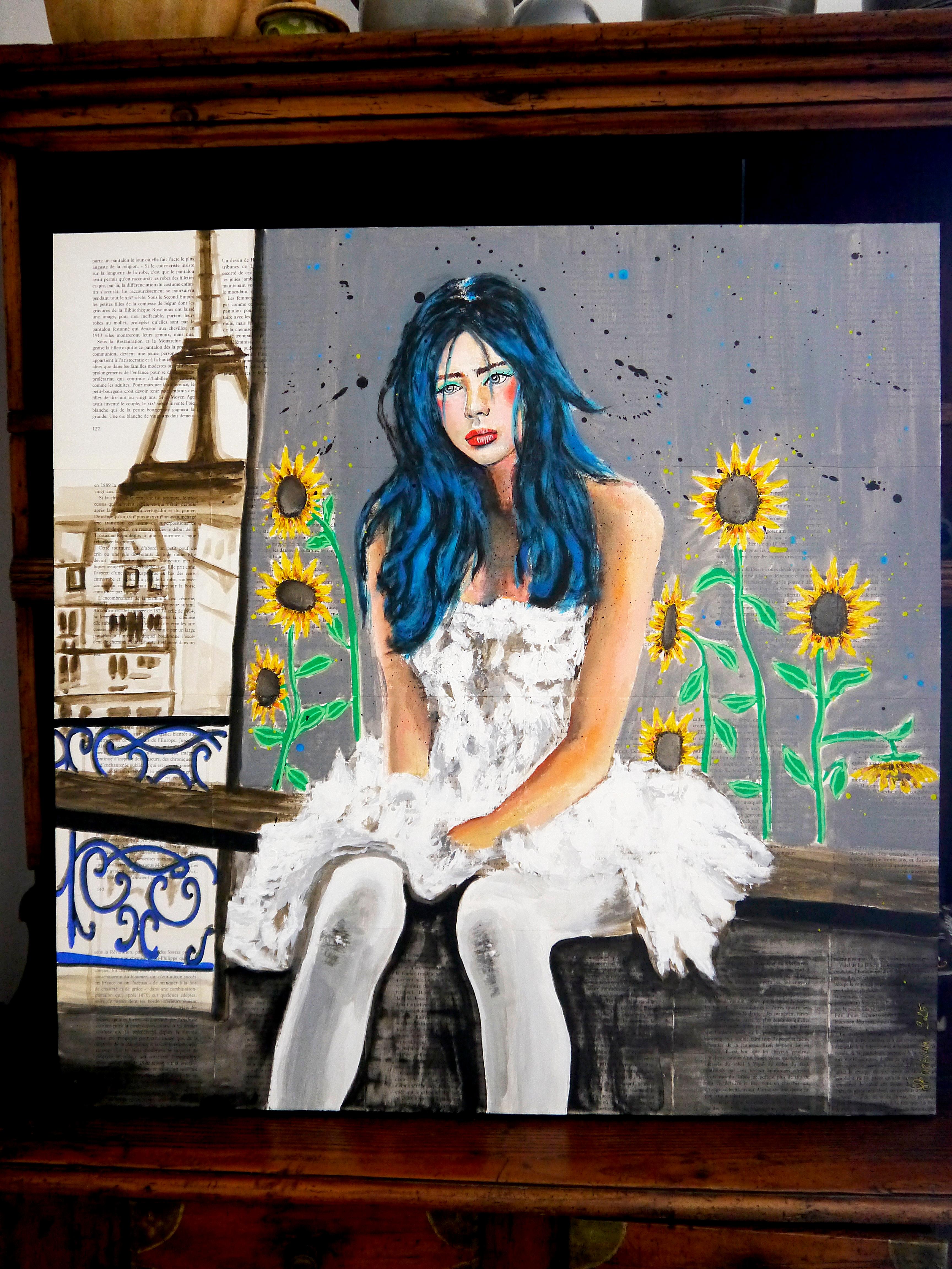 Ritratto scolastico francese PS 252 La dernière danse des tournesols Chut les Barbizon - Painting di Bazevian DelaCapuciniere