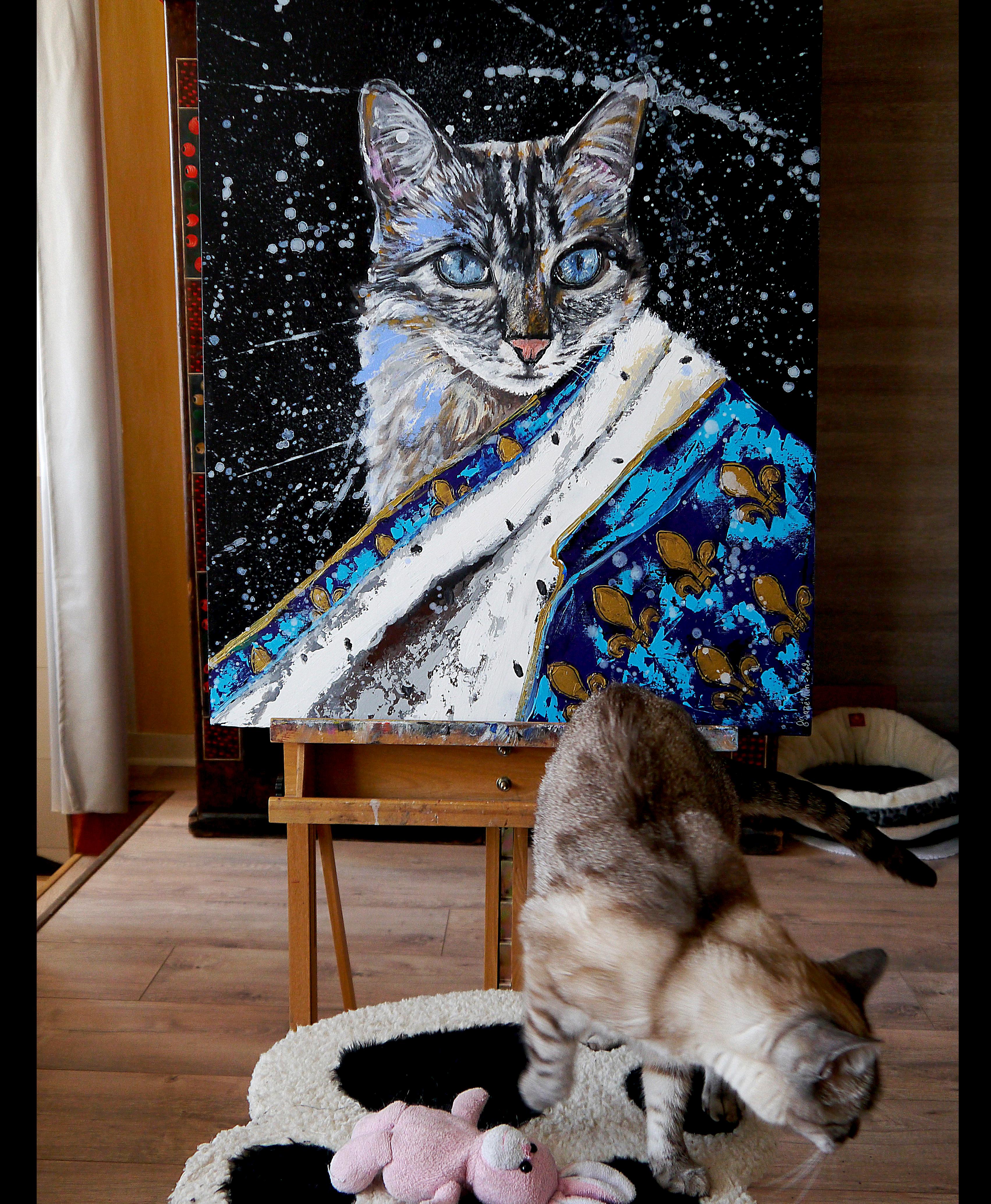 French School - Portrait  Royal Meoxit - CAT ( Large) -  Impressionist For Sale 1
