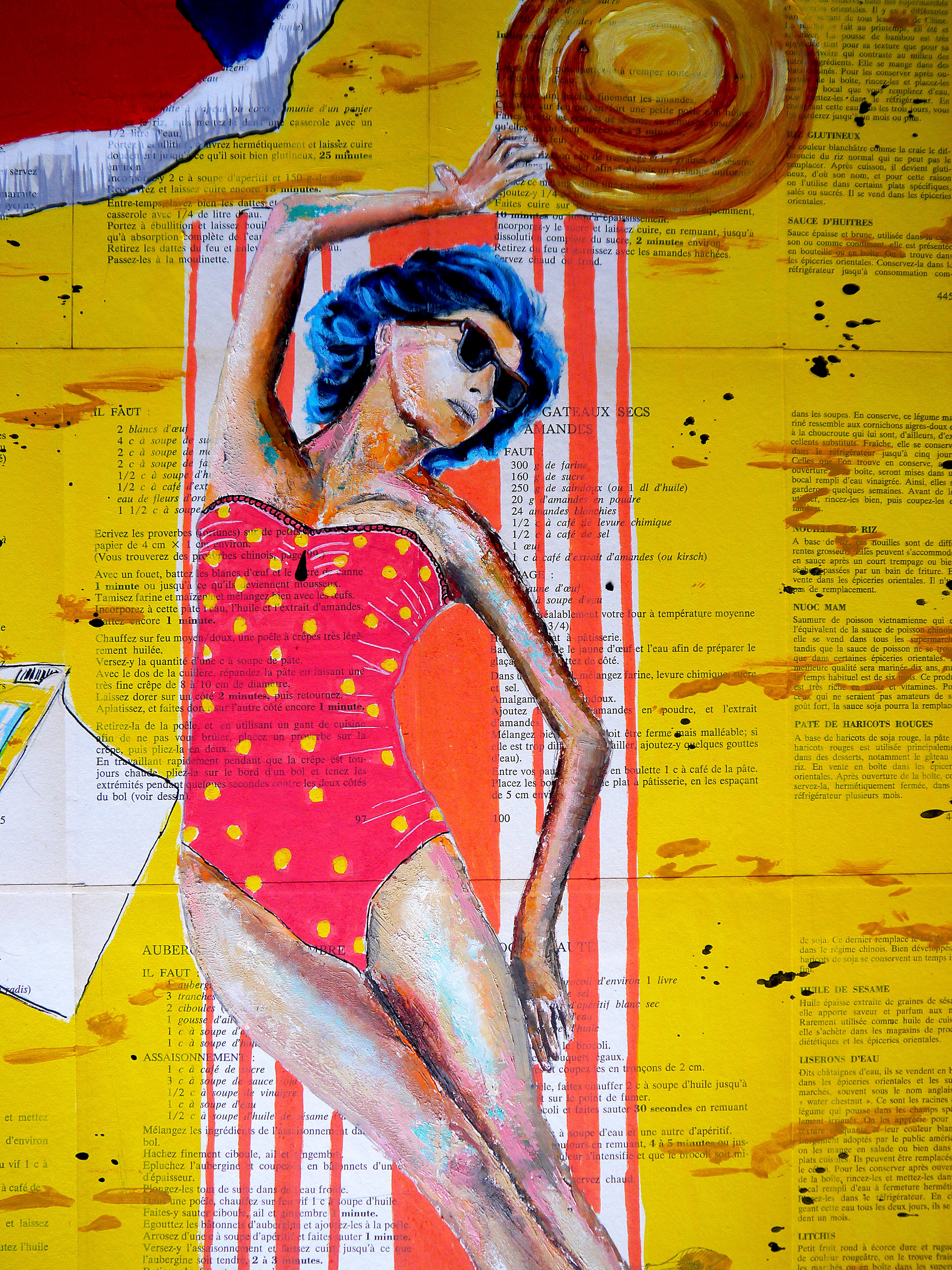 French School -Portrait Summer La Baule 10 Life Yin Yang XL Impressionist AUC - Yellow Figurative Painting by Bazevian DelaCapuciniere